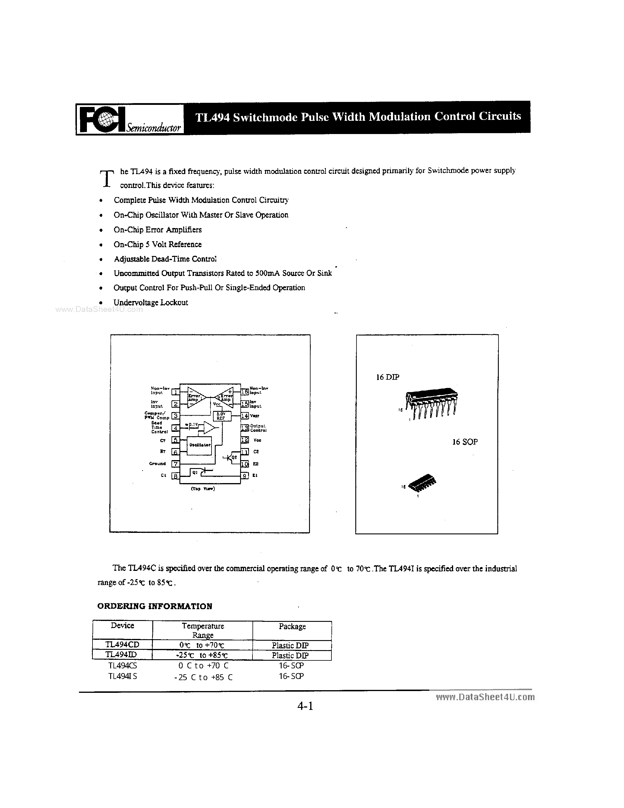 Datasheet TL494 - Switchmode Pulse page 1