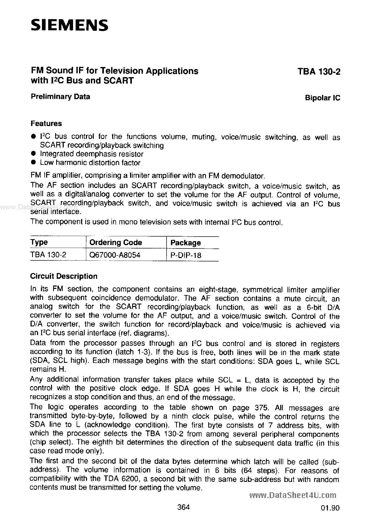 Datasheet TBA130-2 - FM SOUND IF page 1