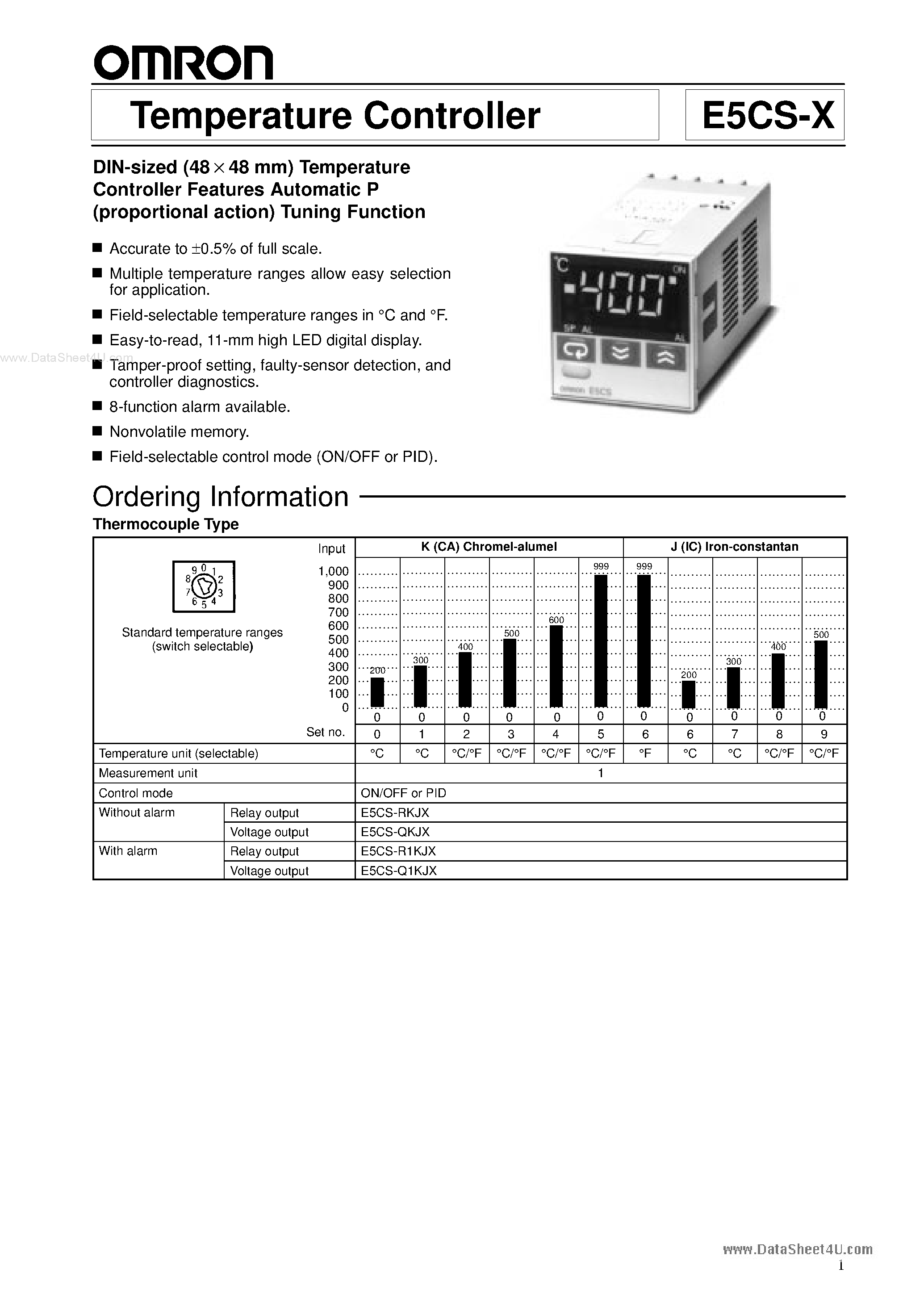 Datasheet E5CS-X page 1 Datasheet E5CS-X - Temperature Controller page 1