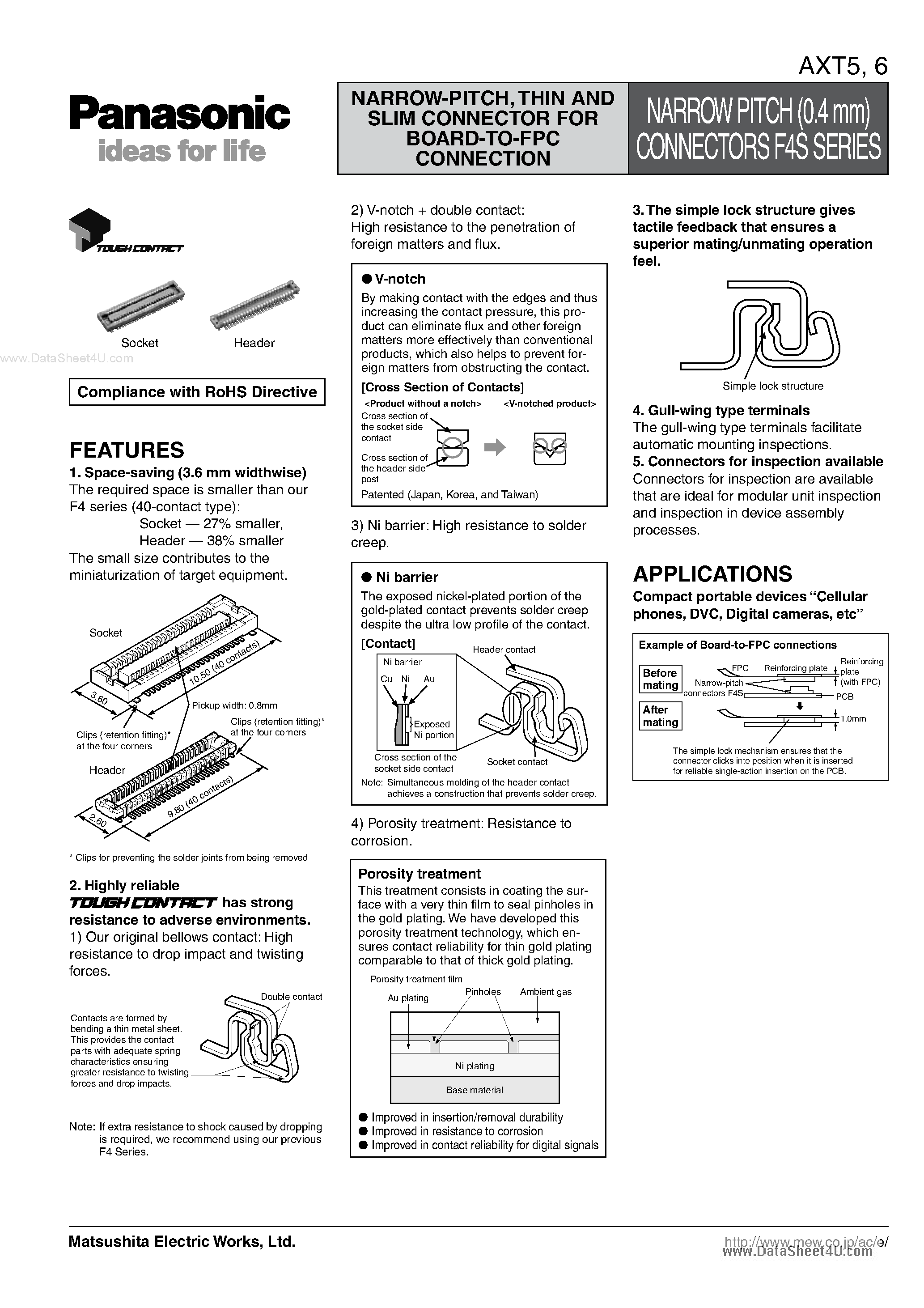 Datasheet AXT5xxxxx - (AXT5 / AXT6) NARROWPITCH (0.4 mm) CONNECTORS page 1