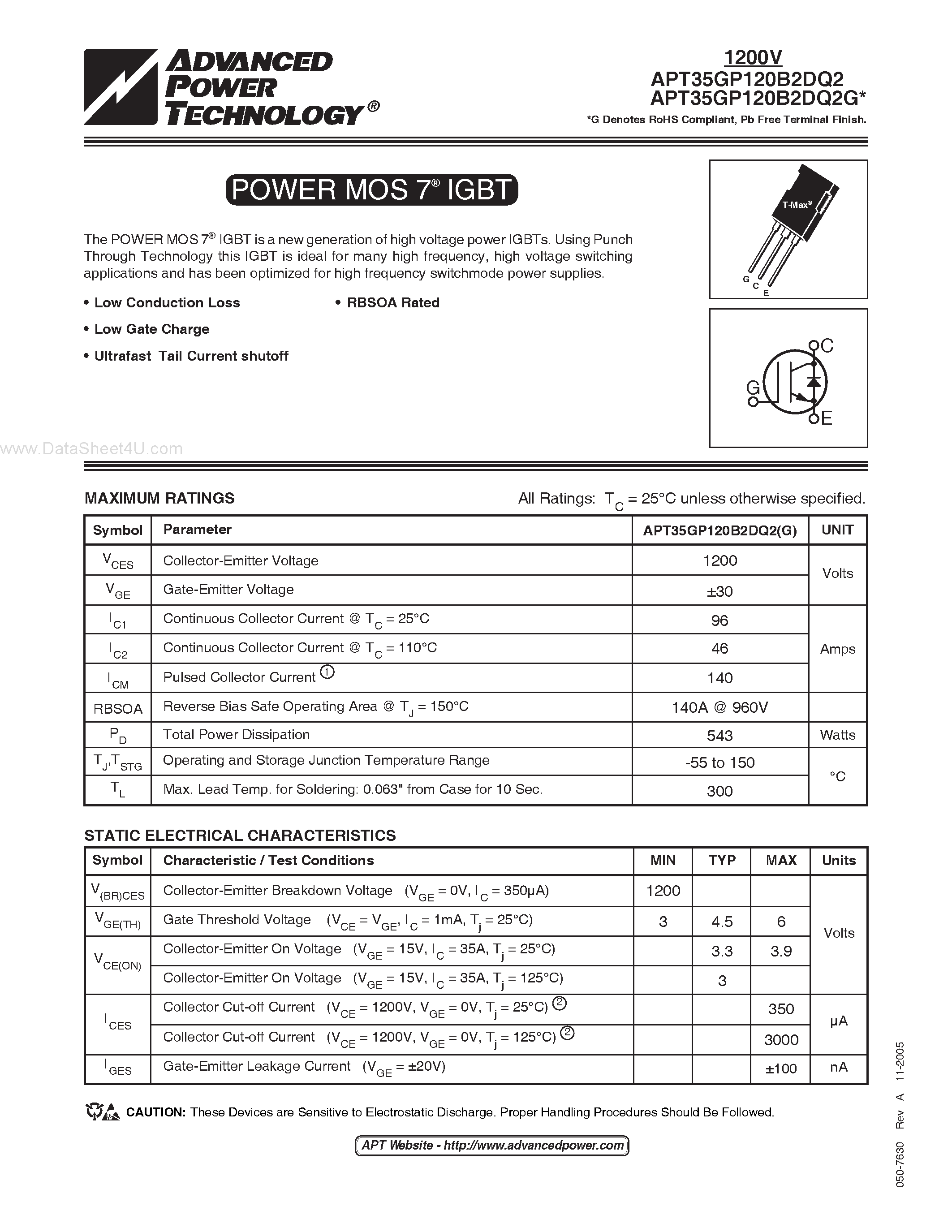 Datasheet APT35GP120B2DQ2 - POWER MOS 7 IGBT page 1
