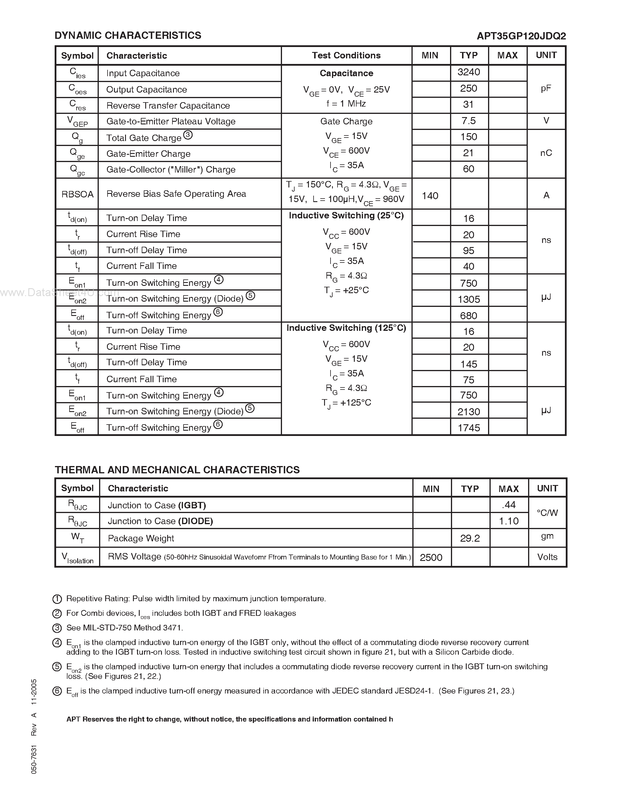 Datasheet APT35GP120JDQ2 - POWER MOS 7 IGBT page 2