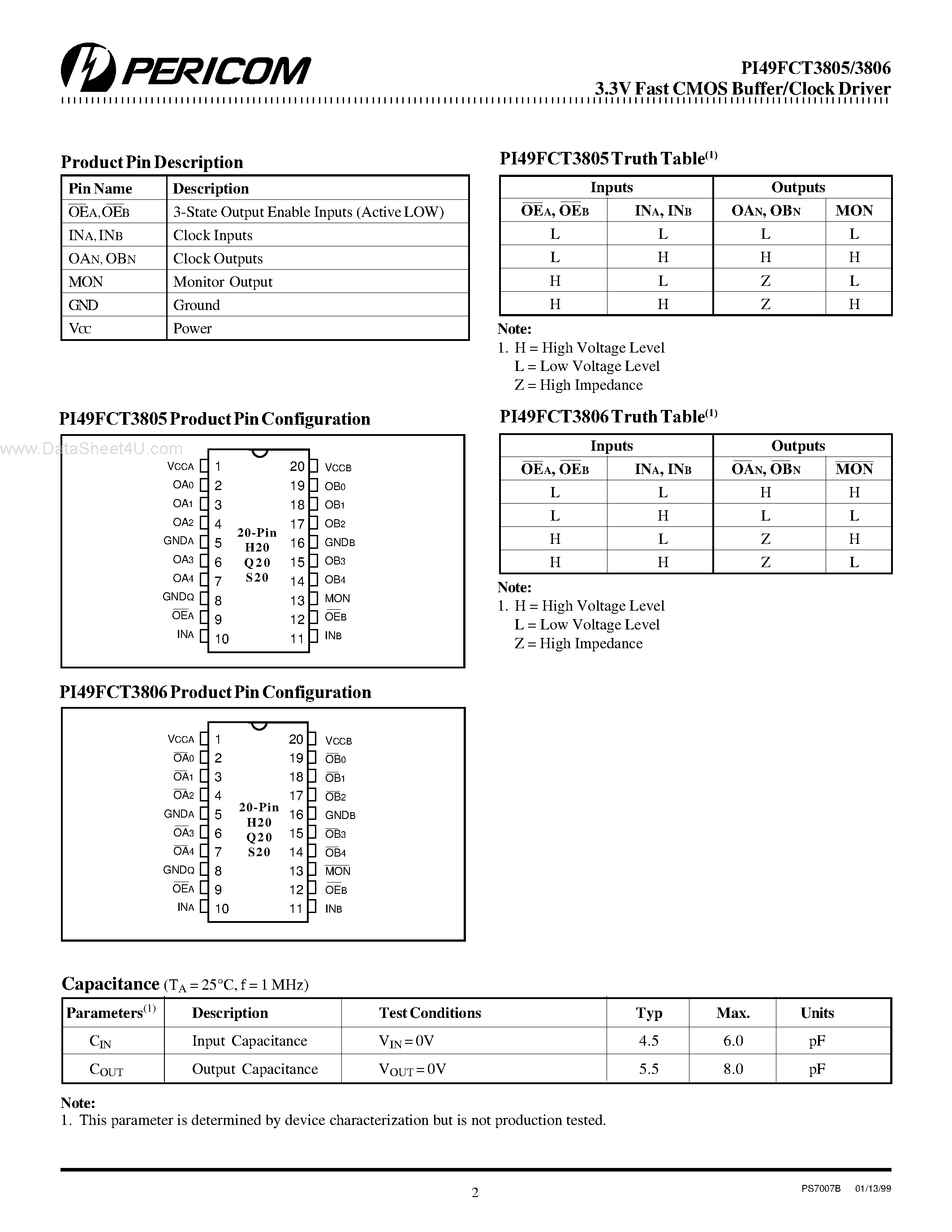 Datasheet PI49FCT3805 - 3.3V Fast CMOS Buffer/Clock Driver page 2