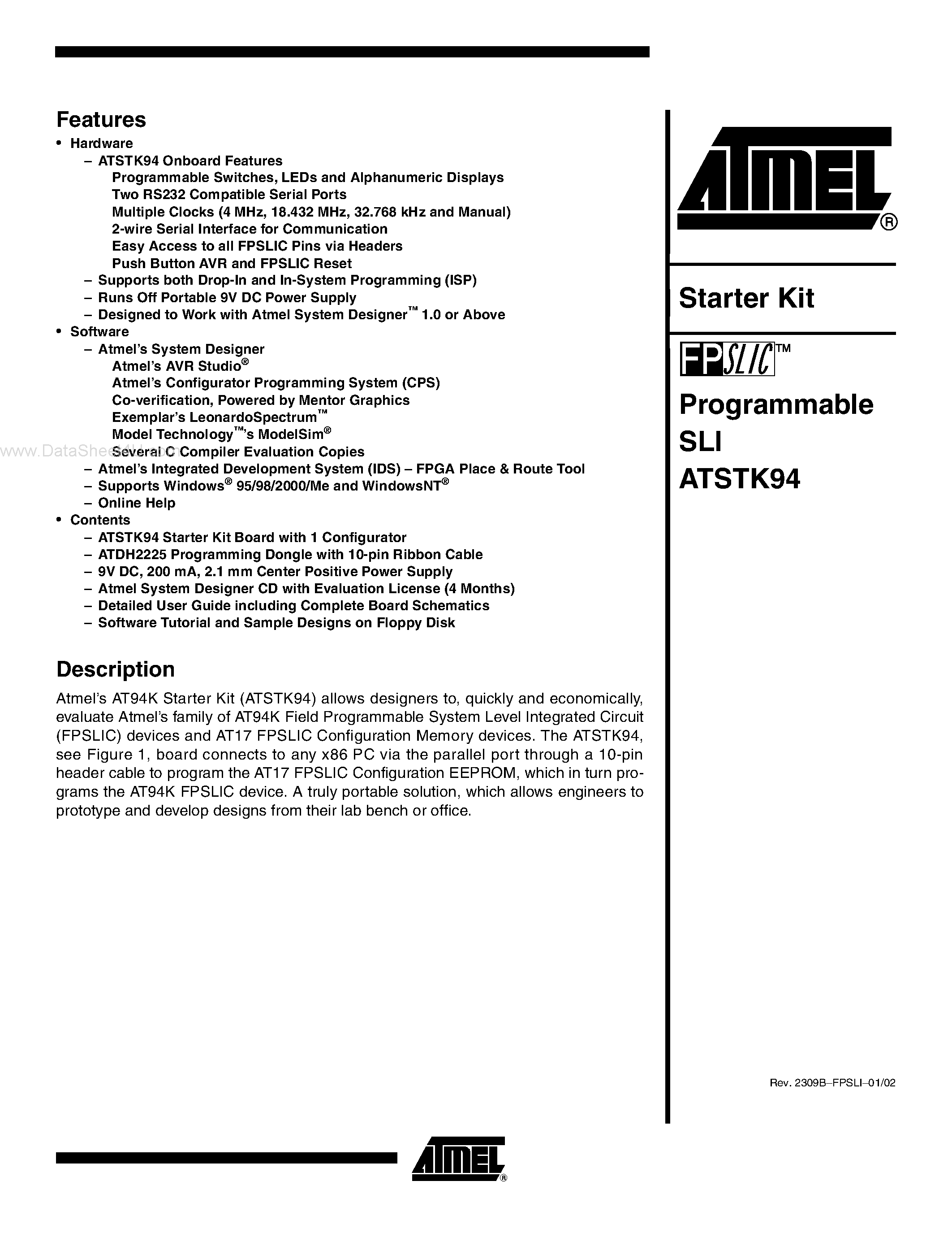 Datasheet ATSTK94 - Starter Kit page 1