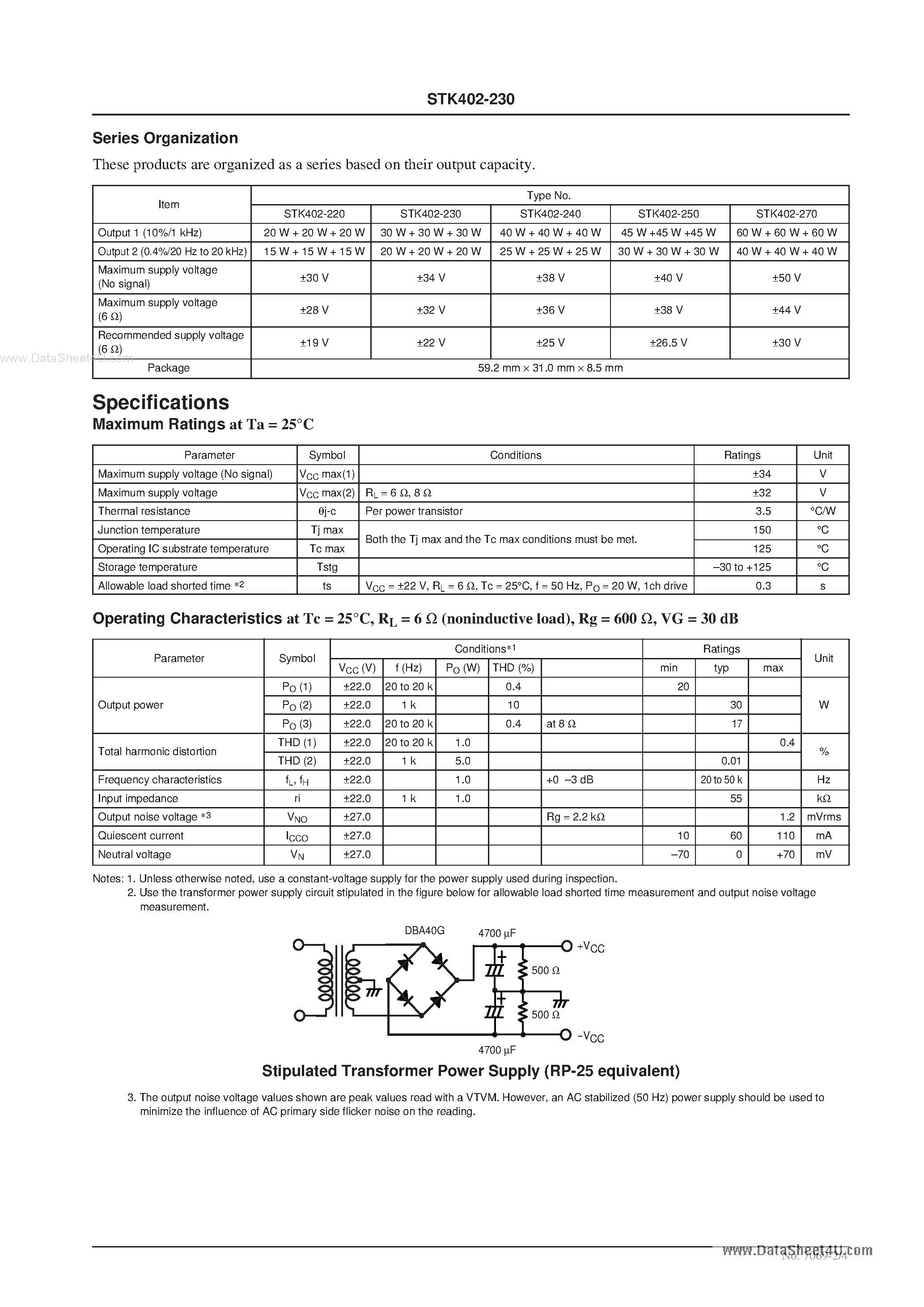 Даташит на микросхему STK402-230 страница 2 Даташит STK402-230 - af Power Amplifier страница 2