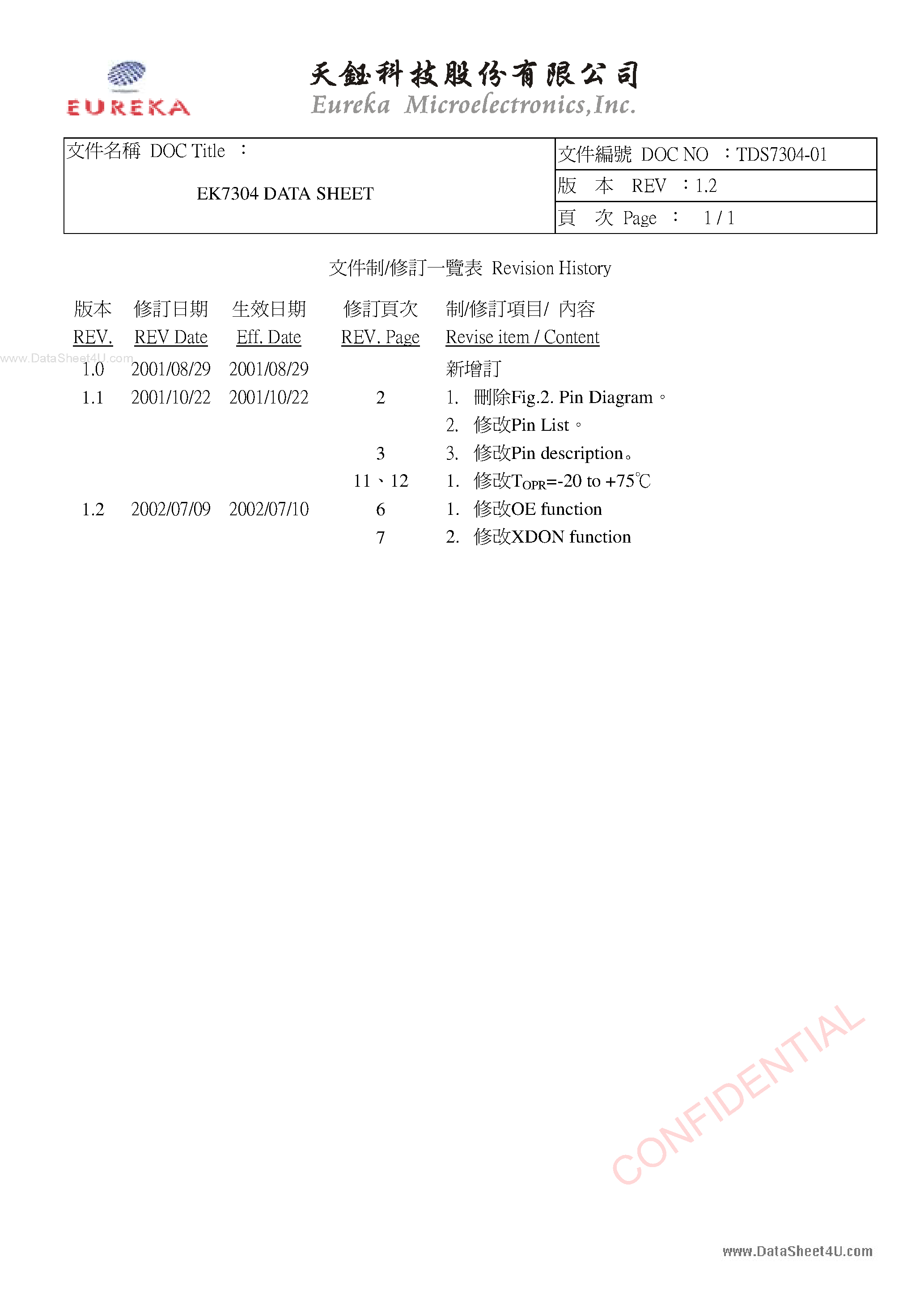 Даташит на микросхему EK7304 страница 1 Даташит EK7304 - 256-Output Gate Driver /TCP/2 Level страница 1