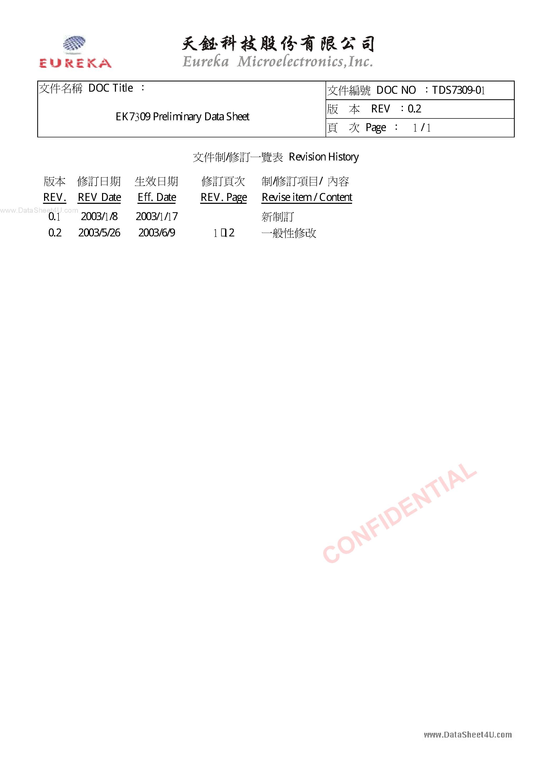 Даташит на микросхему EK7309 страница 1 Даташит EK7309 - 256-Output Gate Driver /COF/2 Level страница 1