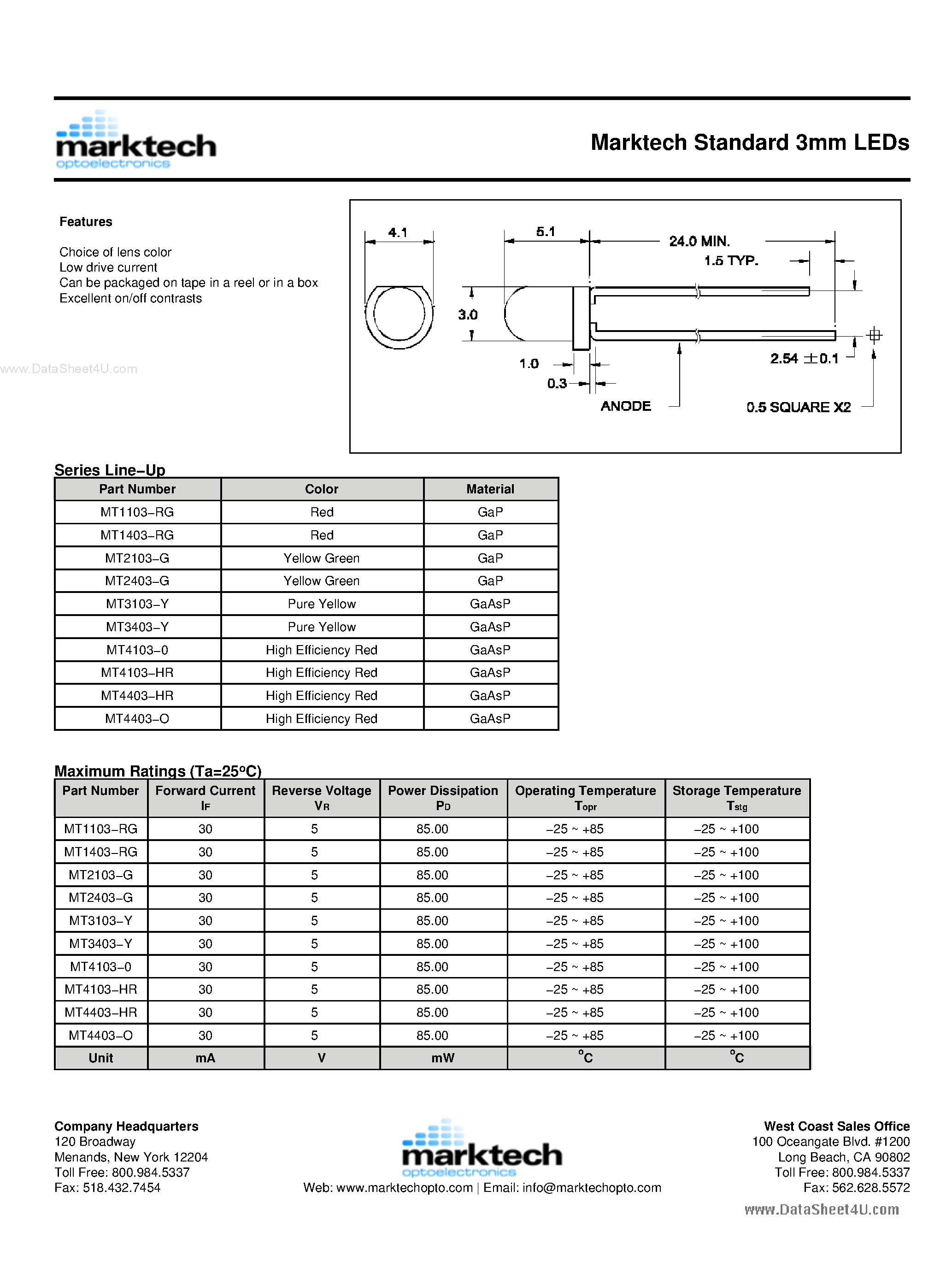 Datasheet MT4403-x page 1 Datasheet MT4403-x - Standard 3mm Led page 1