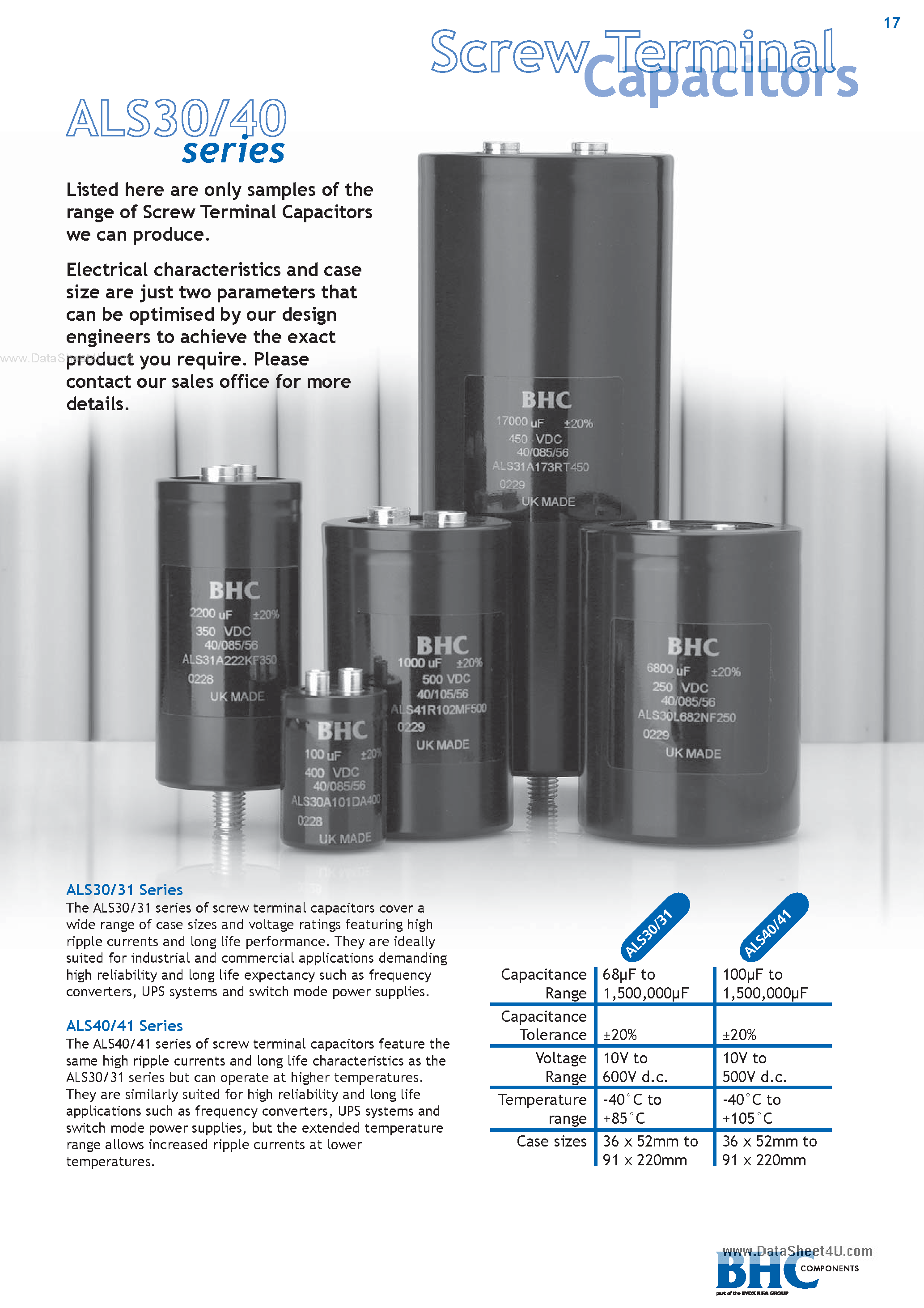 Datasheet ALS30 page 1 Datasheet ALS30 - (ALS30 / ALS40) Screw Terminal Capacitors page 1