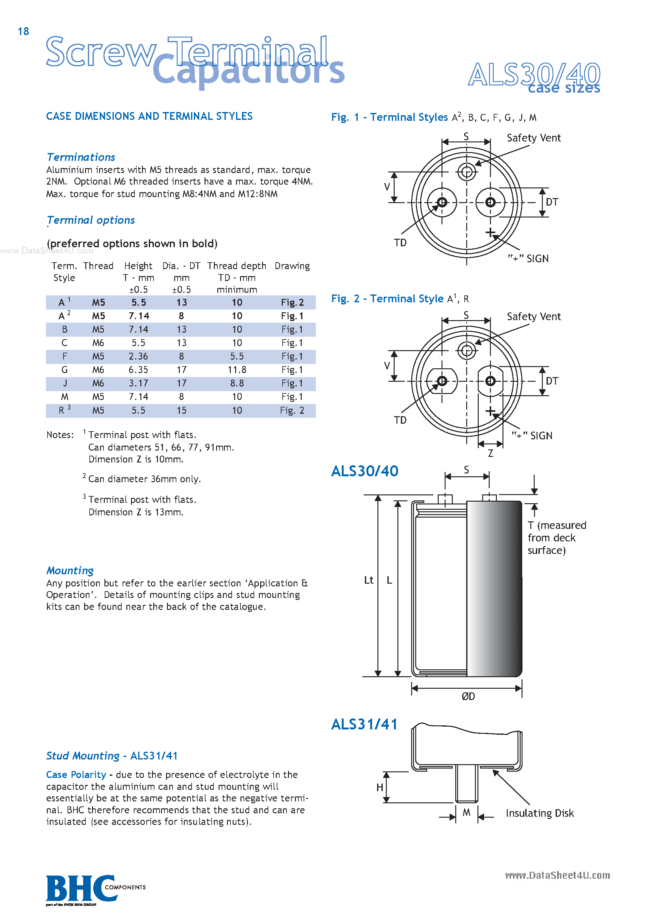 Datasheet ALS30 page 2 Datasheet ALS30 - (ALS30 / ALS40) Screw Terminal Capacitors page 2