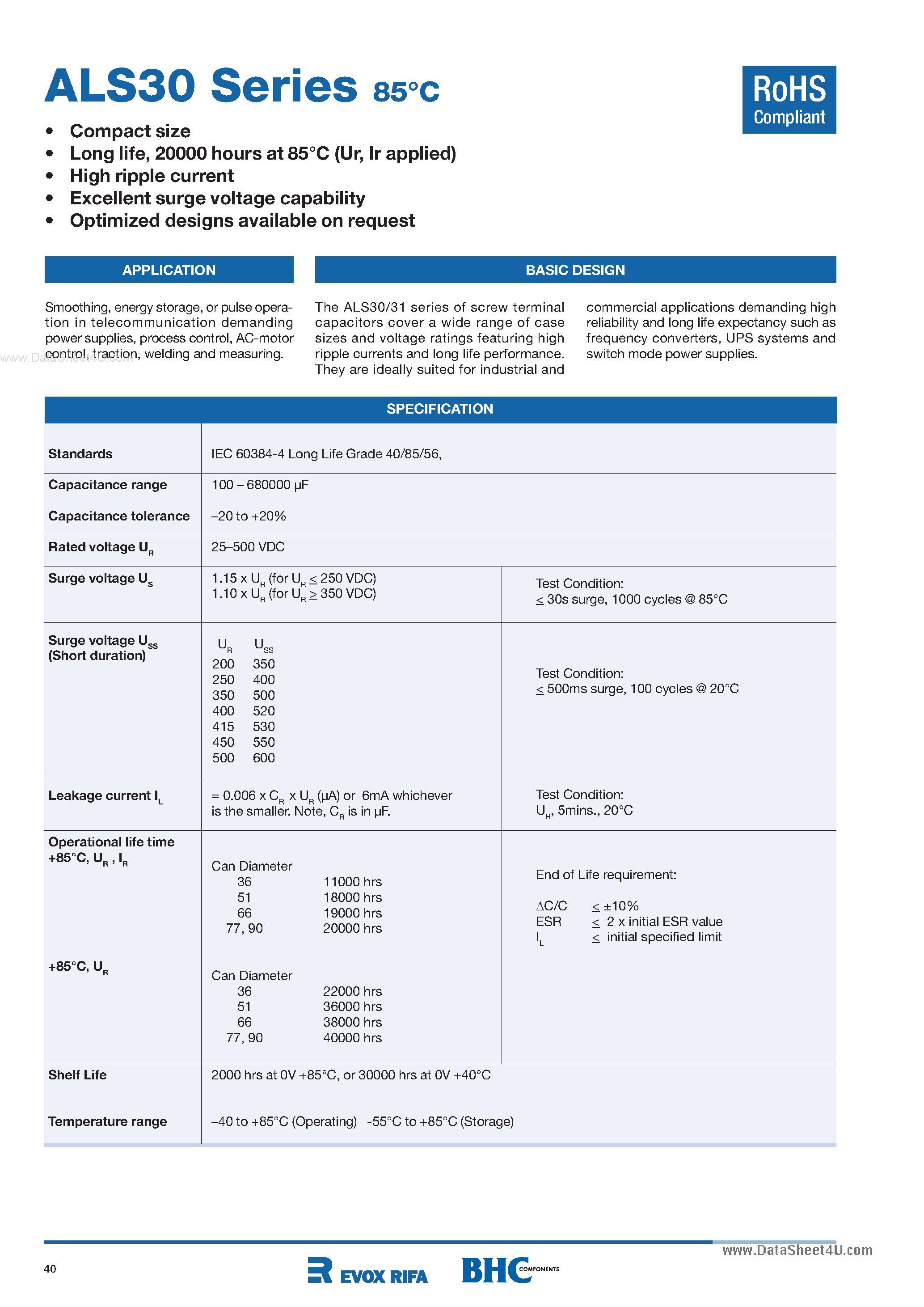 Datasheet ALS30 page 1 Datasheet ALS30 - Capacitors page 1