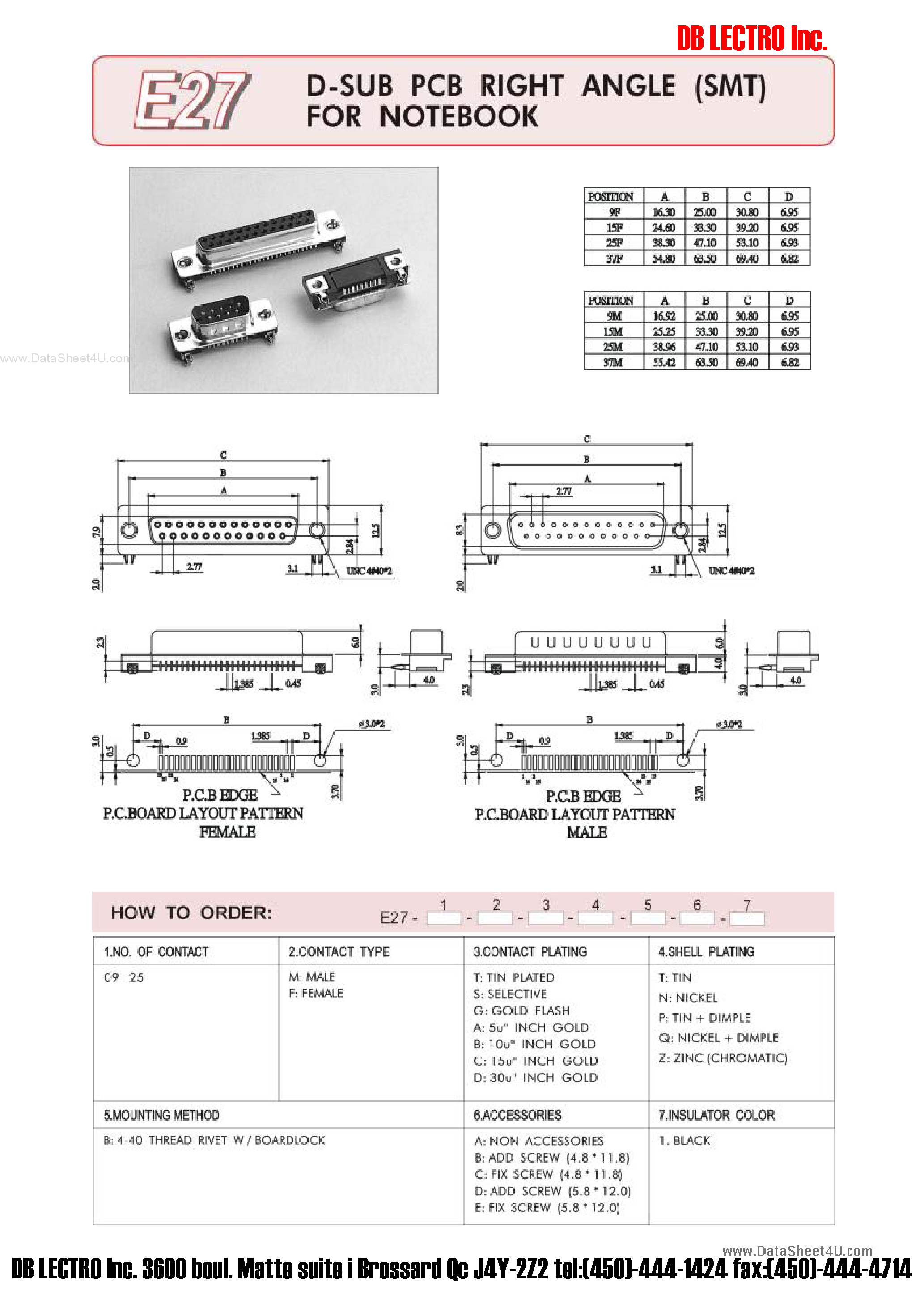 Даташит E27 - D-SUM PCB RIGHT ANGLE страница 1