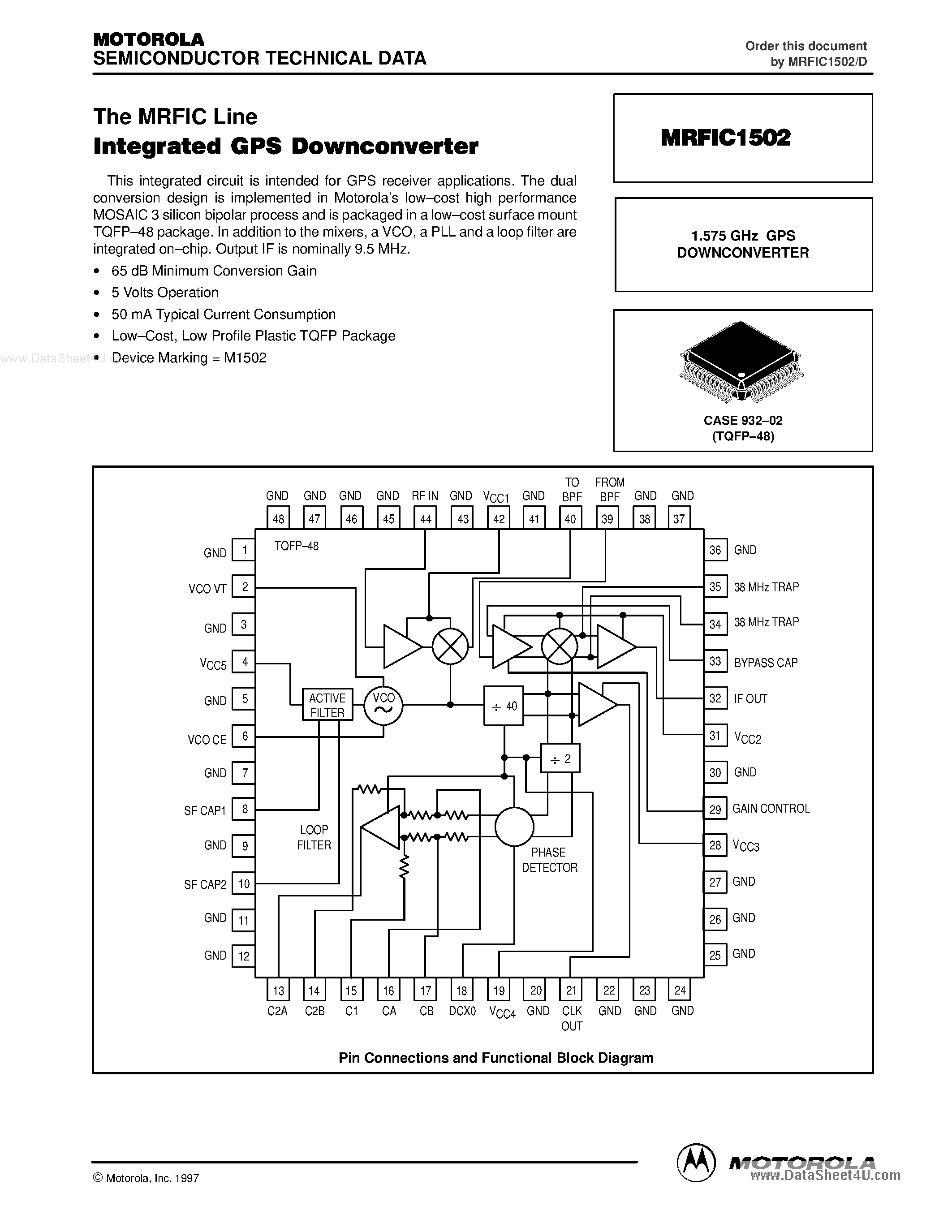 Datasheet MRFIC1502 - 1.575 GHz GPS DOWNCONVERTER page 1