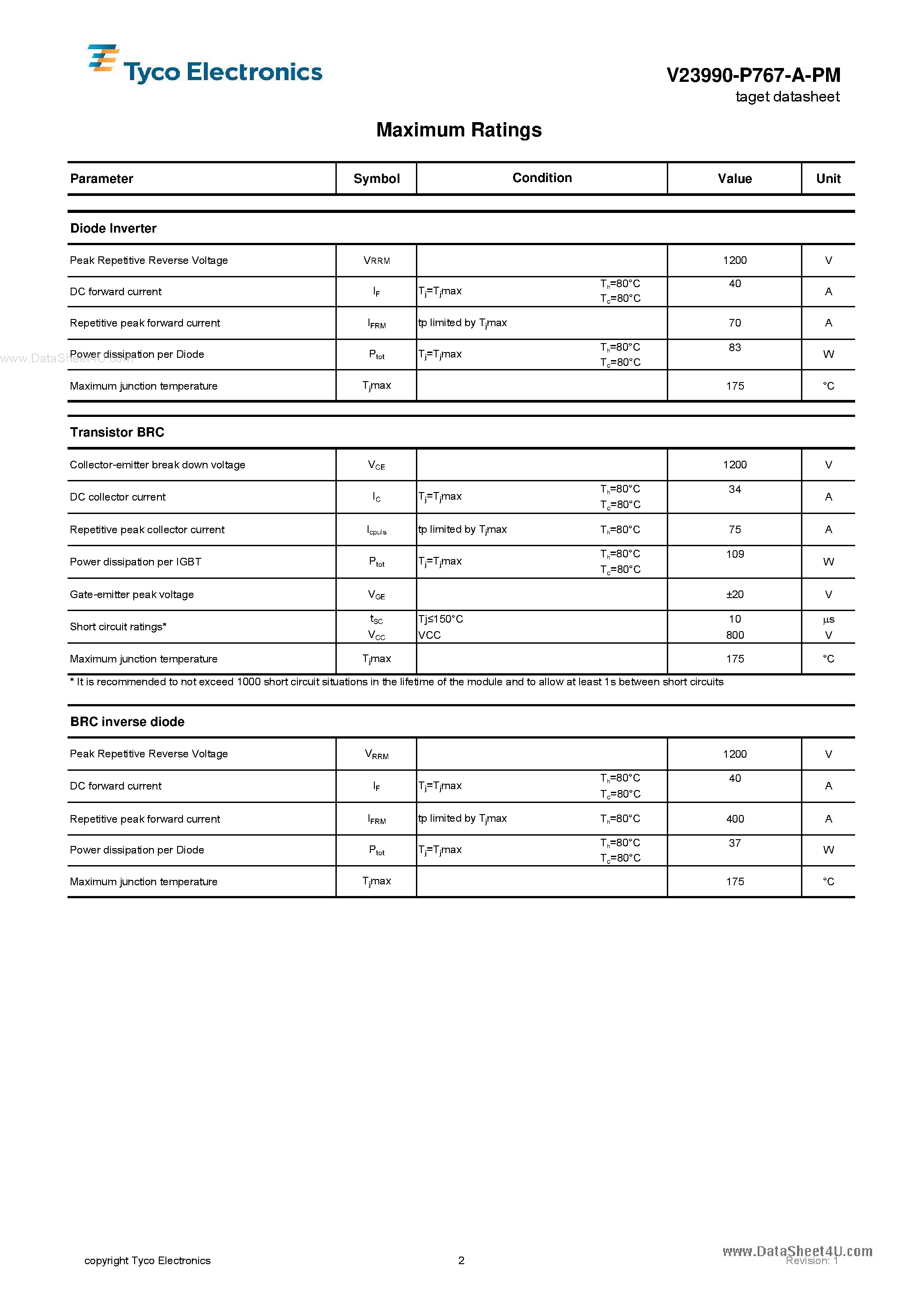 Datasheet V23990-P767-A-PM page 2 Datasheet V23990-P767-A-PM - Flow PIM 2 page 2