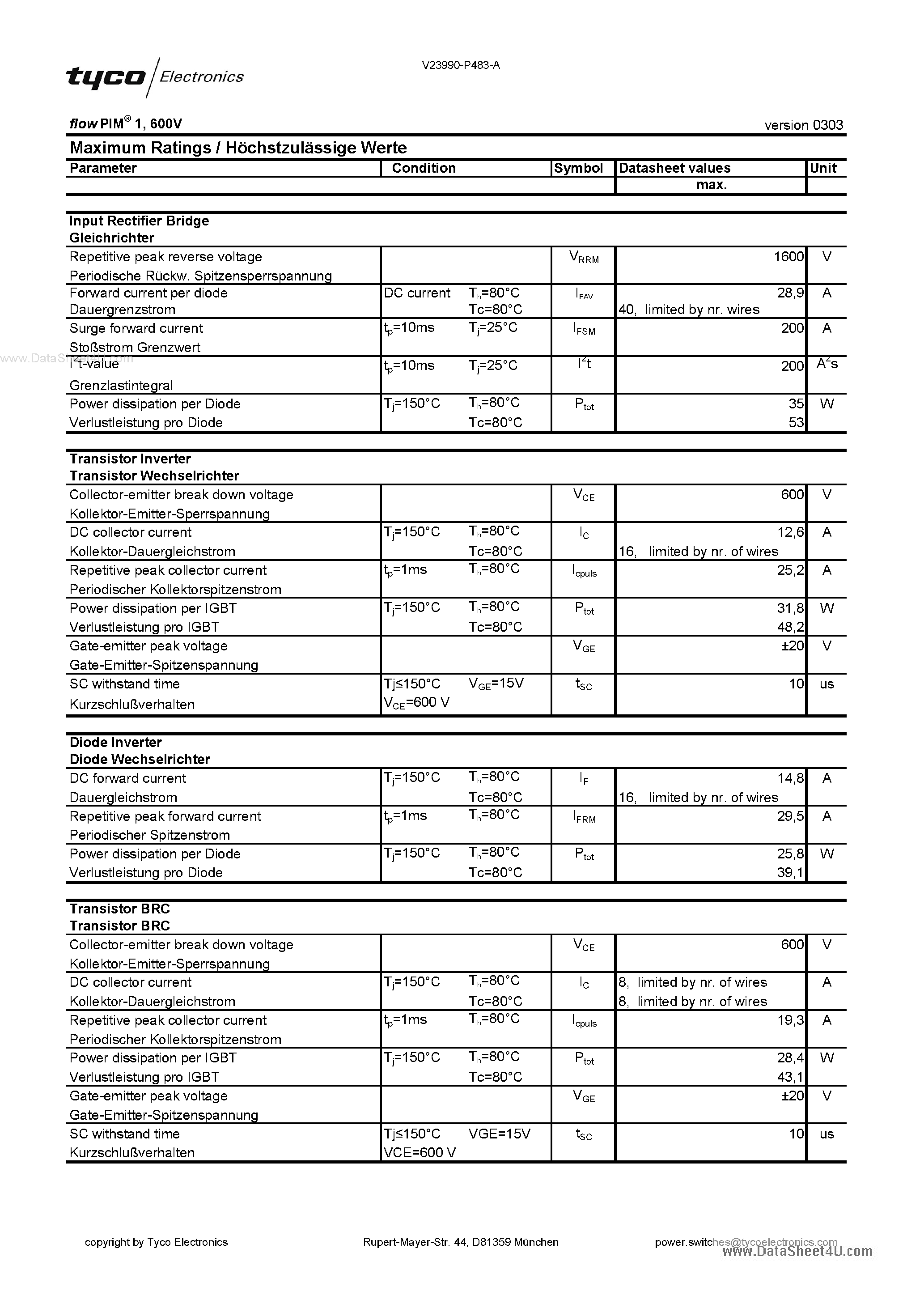 Datasheet V23990-P483-A page 1 Datasheet V23990-P483-A - Flow PIM 1 page 1