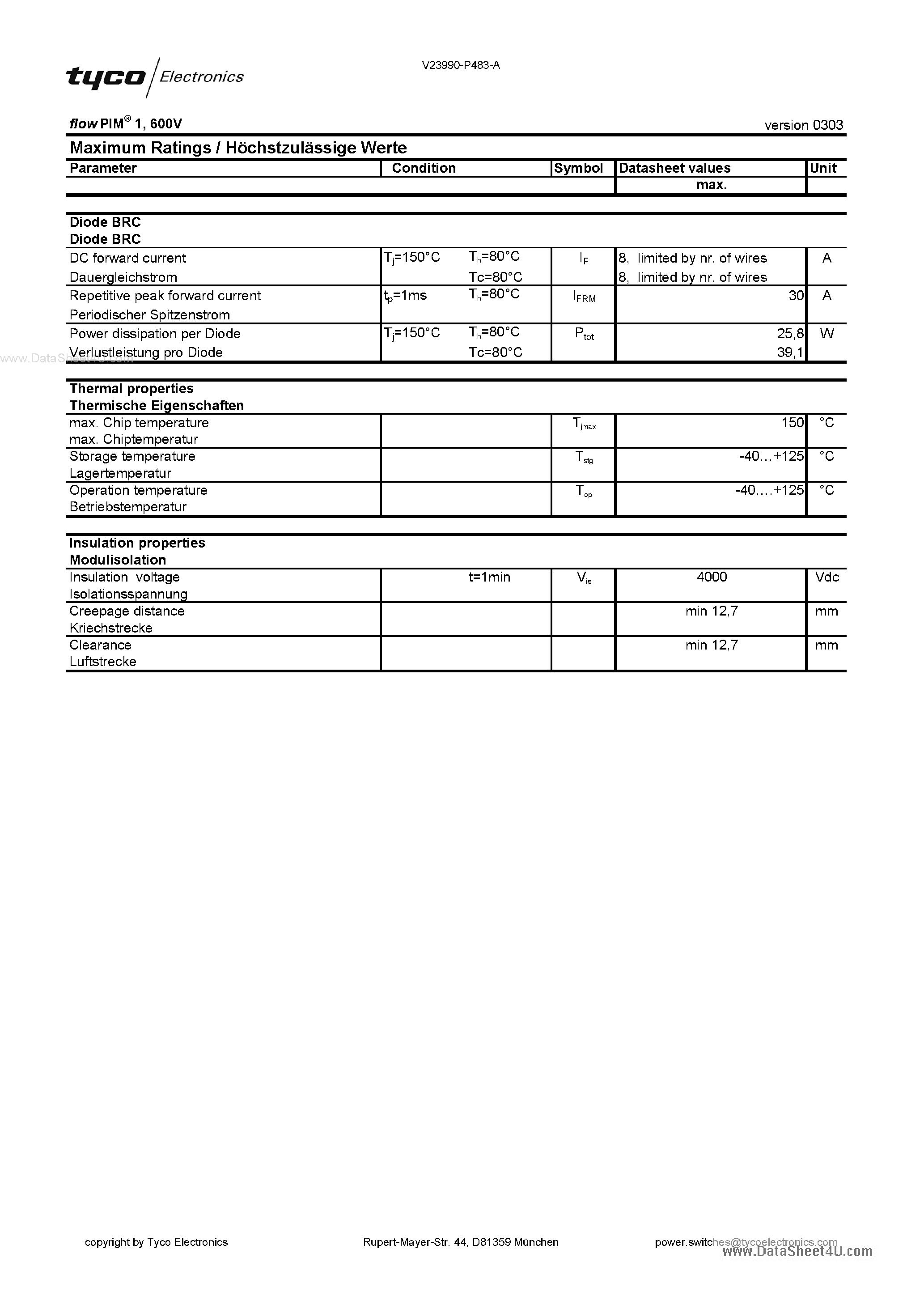 Datasheet V23990-P483-A page 2 Datasheet V23990-P483-A - Flow PIM 1 page 2