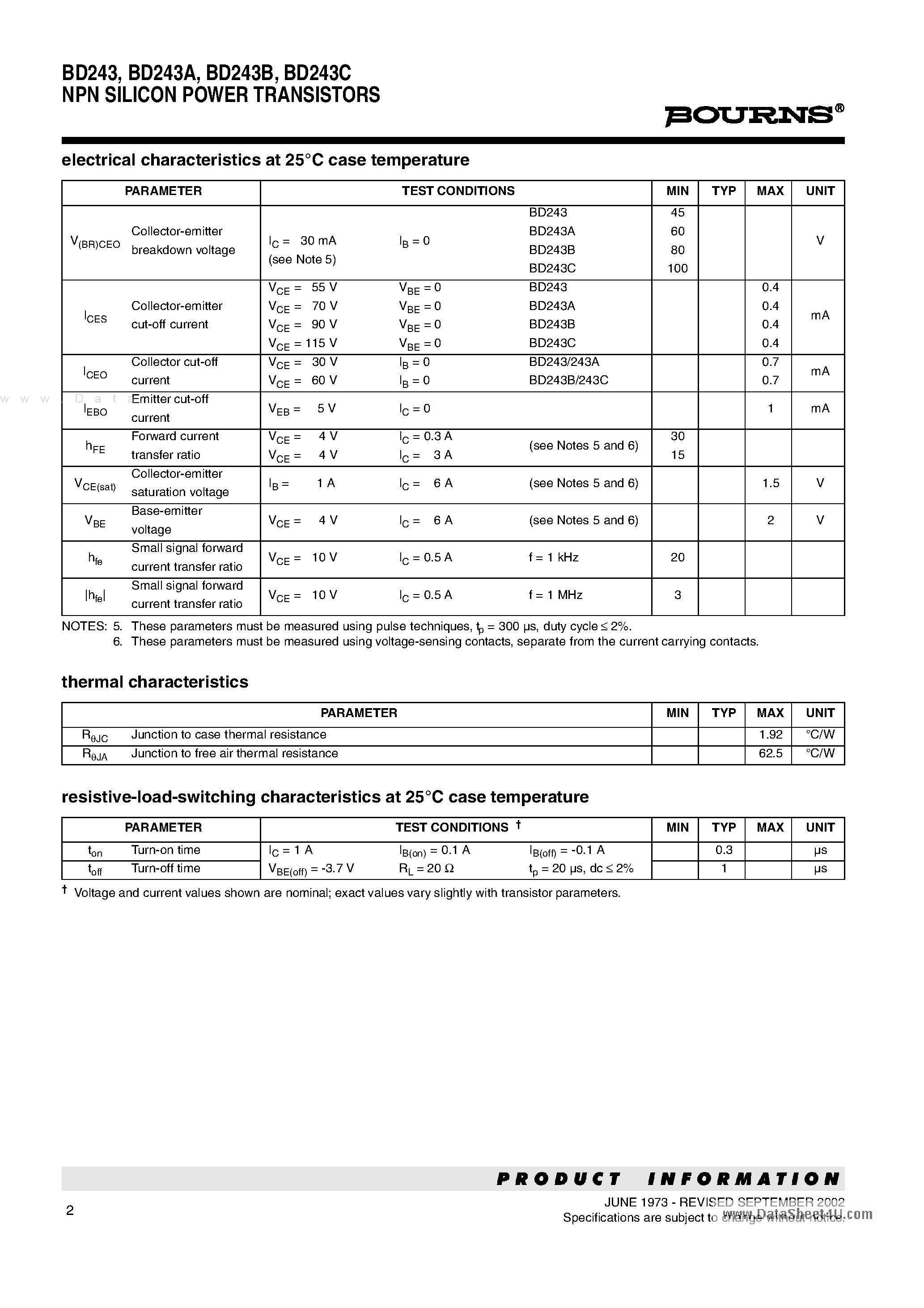Даташит на микросхему BD243 страница 2 Даташит BD243 - NPN SILICON POWER TRANSISTORS страница 2