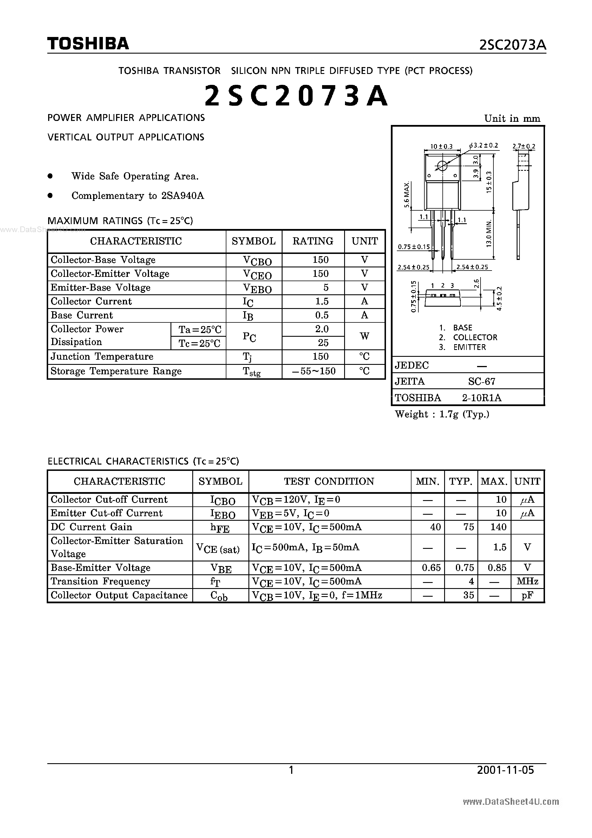 Datasheet C2073A page 1 Datasheet C2073A - Search -----> 2SC2073A page 1