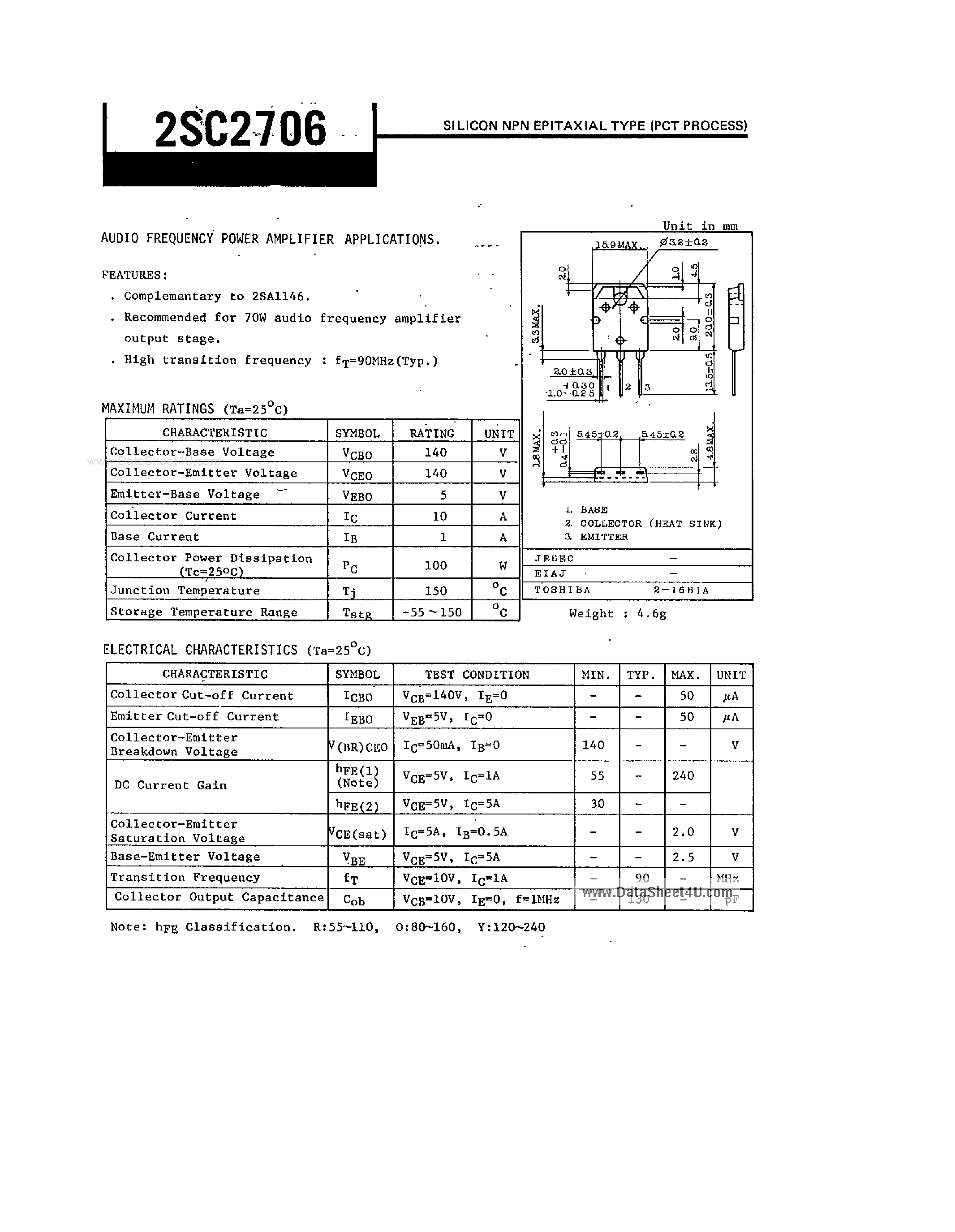 Datasheet 2SC2706 - Silicon NPN Epitaxial Transistor page 1