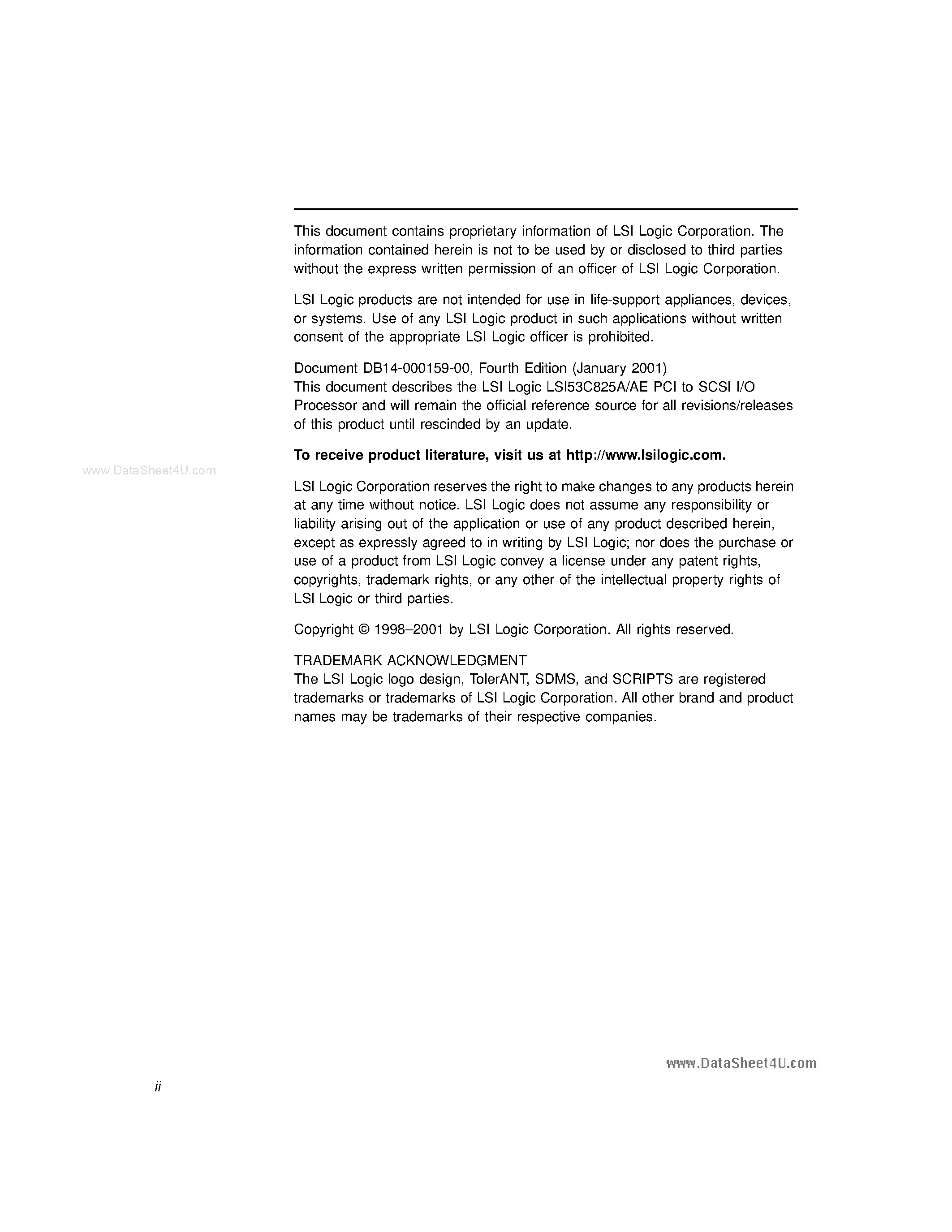 Datasheet LSI53C825A - Pci to Ultra Scsi I/o Processor Technical Manual page 2