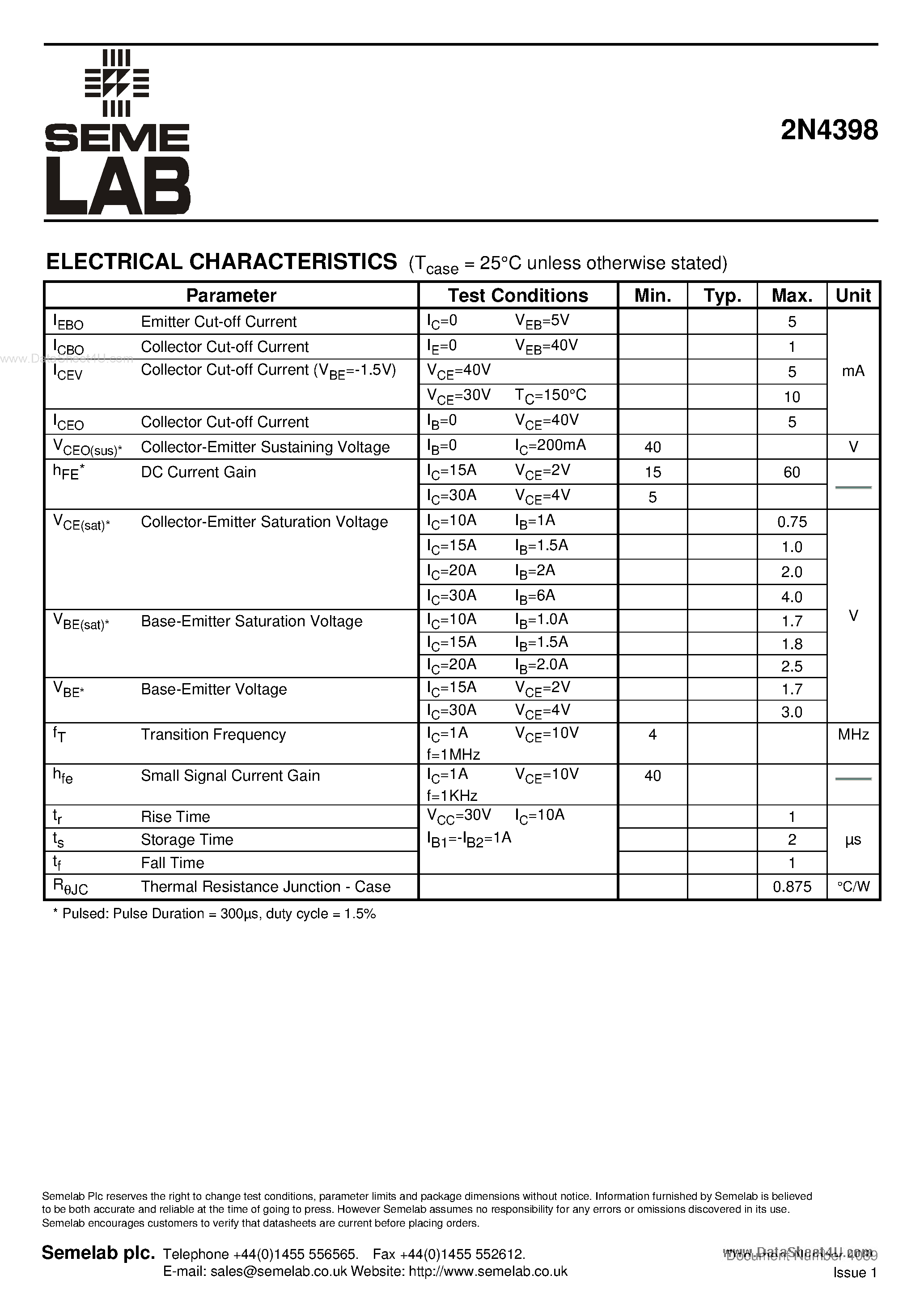 Datasheet 2N4398 - Medium Power PNP Switching Transistor page 2