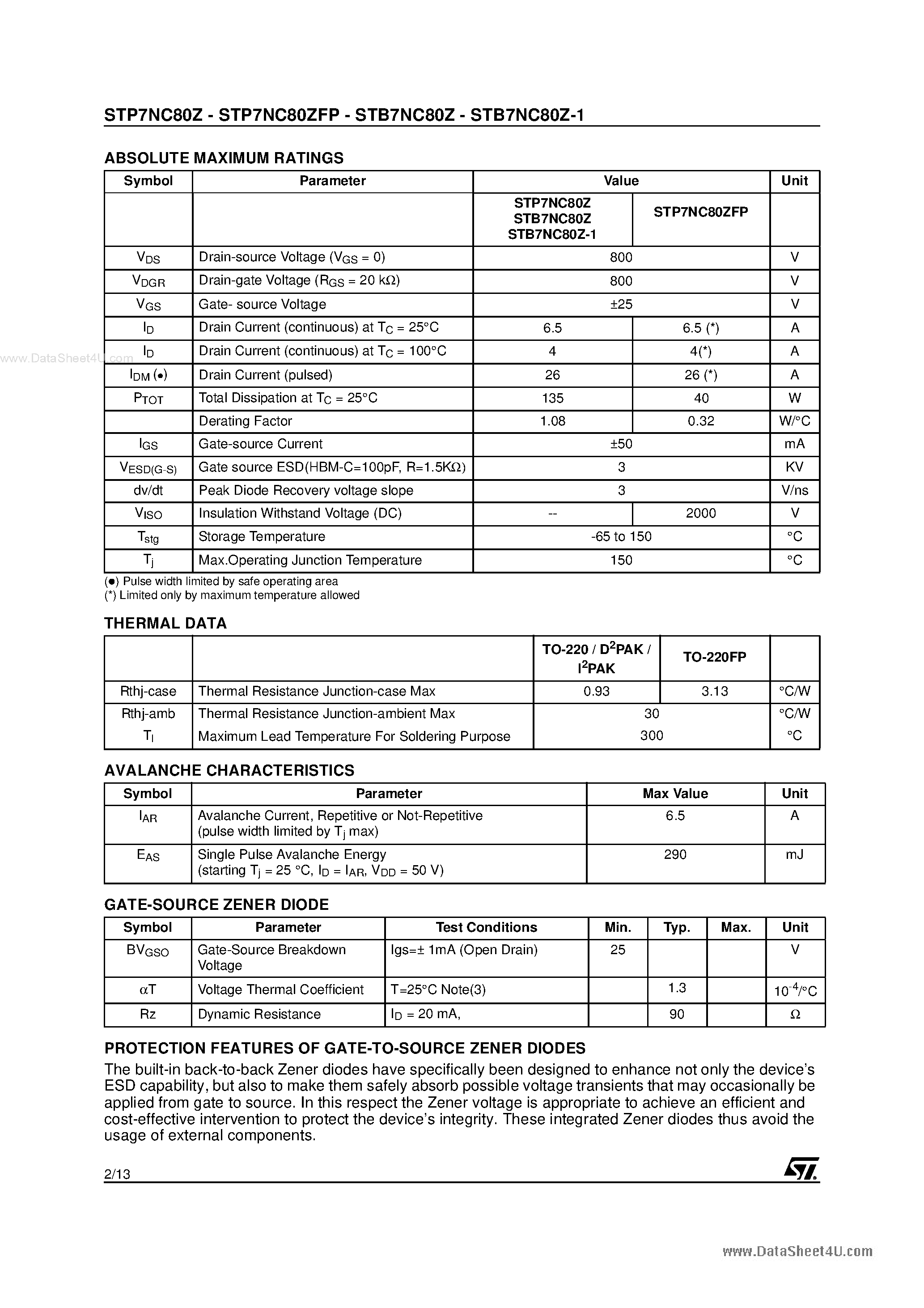 Datasheet 7NC80ZFP - Search -----> STP7NC80ZFP page 2