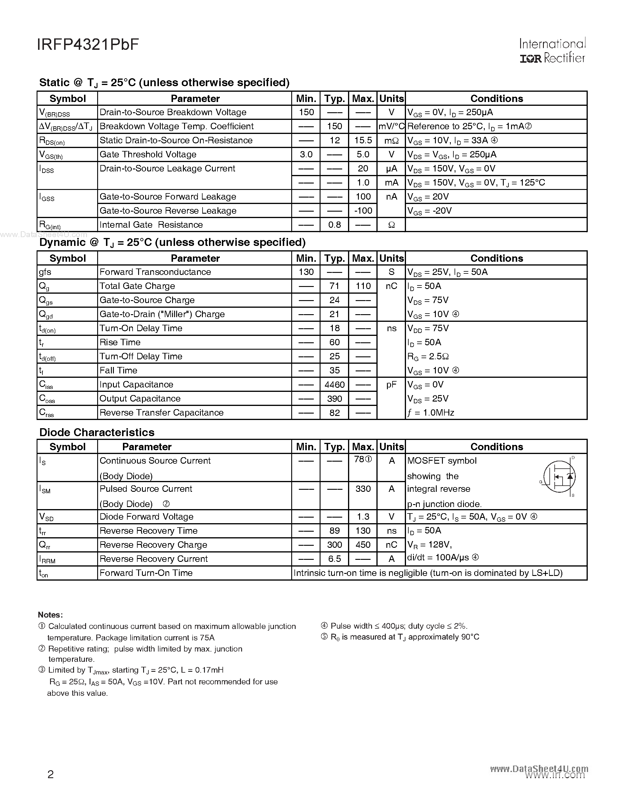 Datasheet IRFP4321PBF - HEXFET Power MOSFET page 2