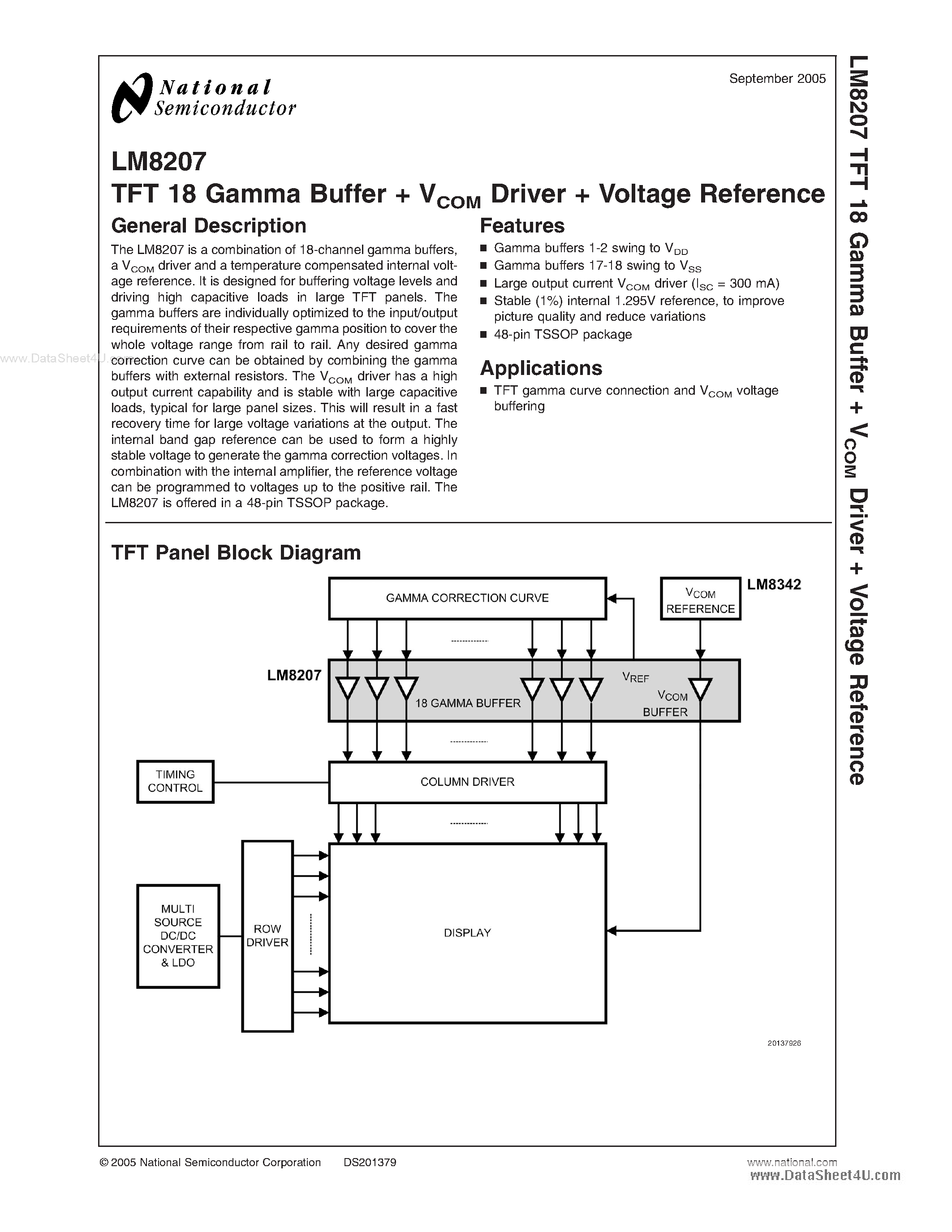 Datasheet LM8207 page 1 Datasheet LM8207 - TFT 18 Gamma Buffer VCOM Driver Voltage Reference page 1