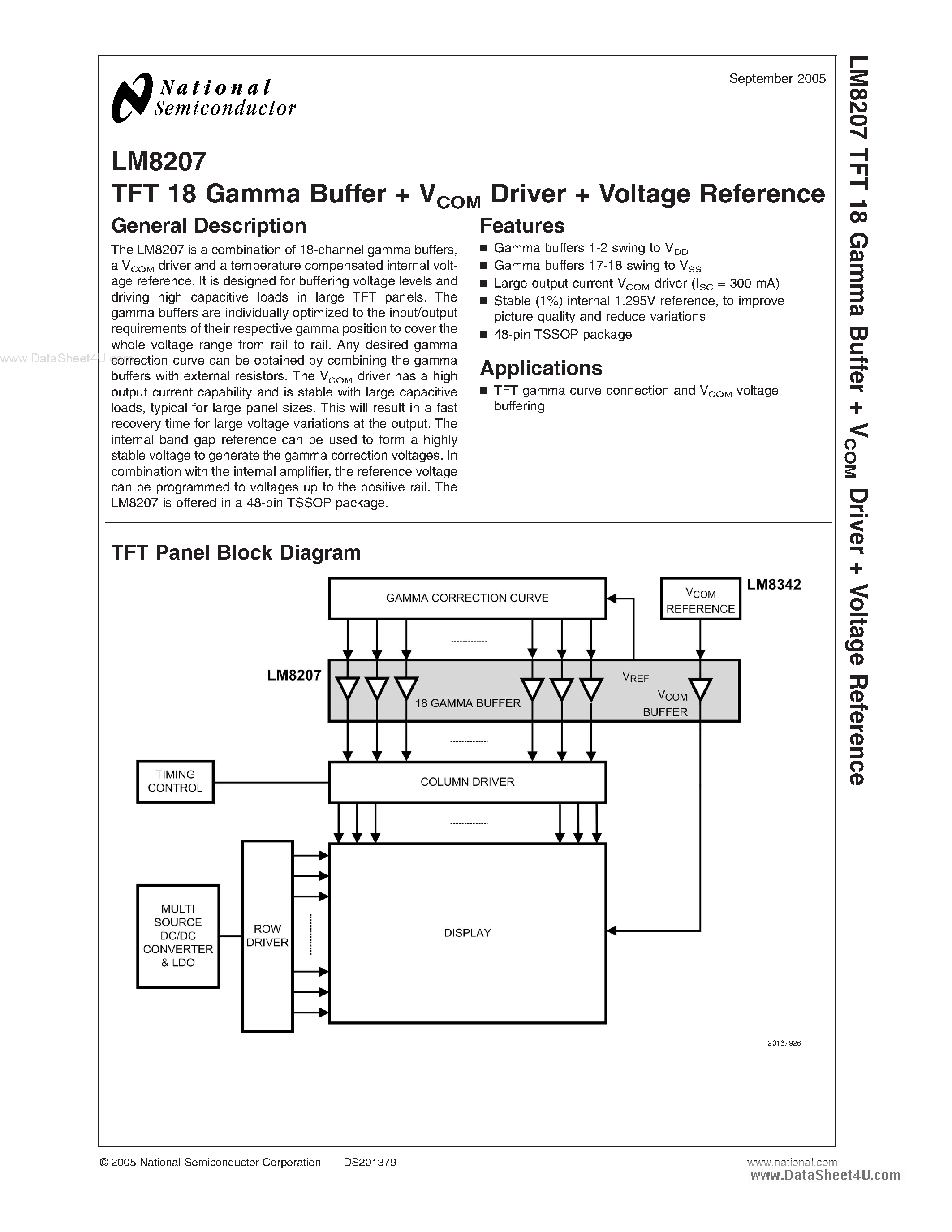 Даташит LM8207 - TFT 18 Gamma Buffer VCOM Driver Voltage Reference страница 1