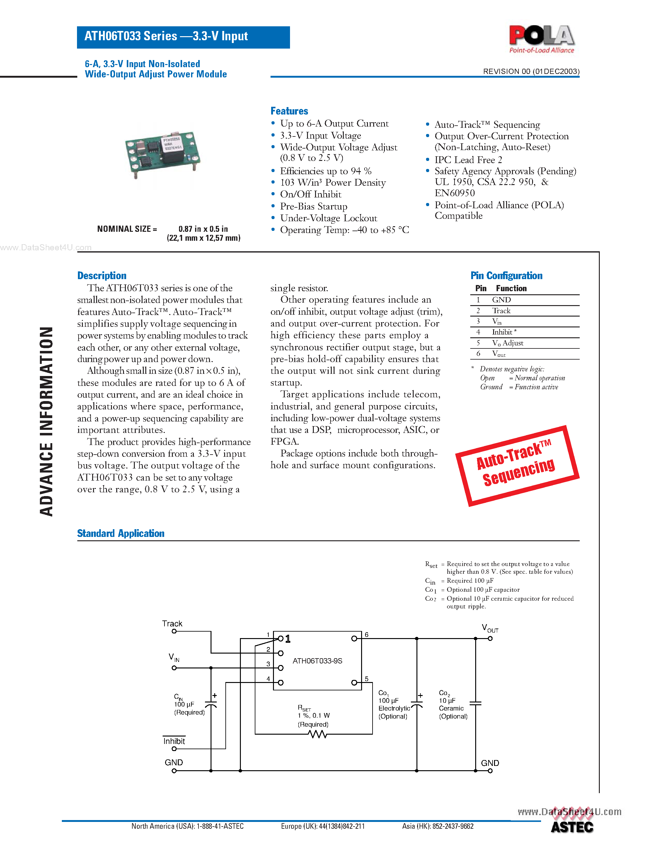 Datasheet ATH30 page 1 Datasheet ATH30 - 3.3-V Input Non-Isolated Wide-Output Adjust Power Module page 1