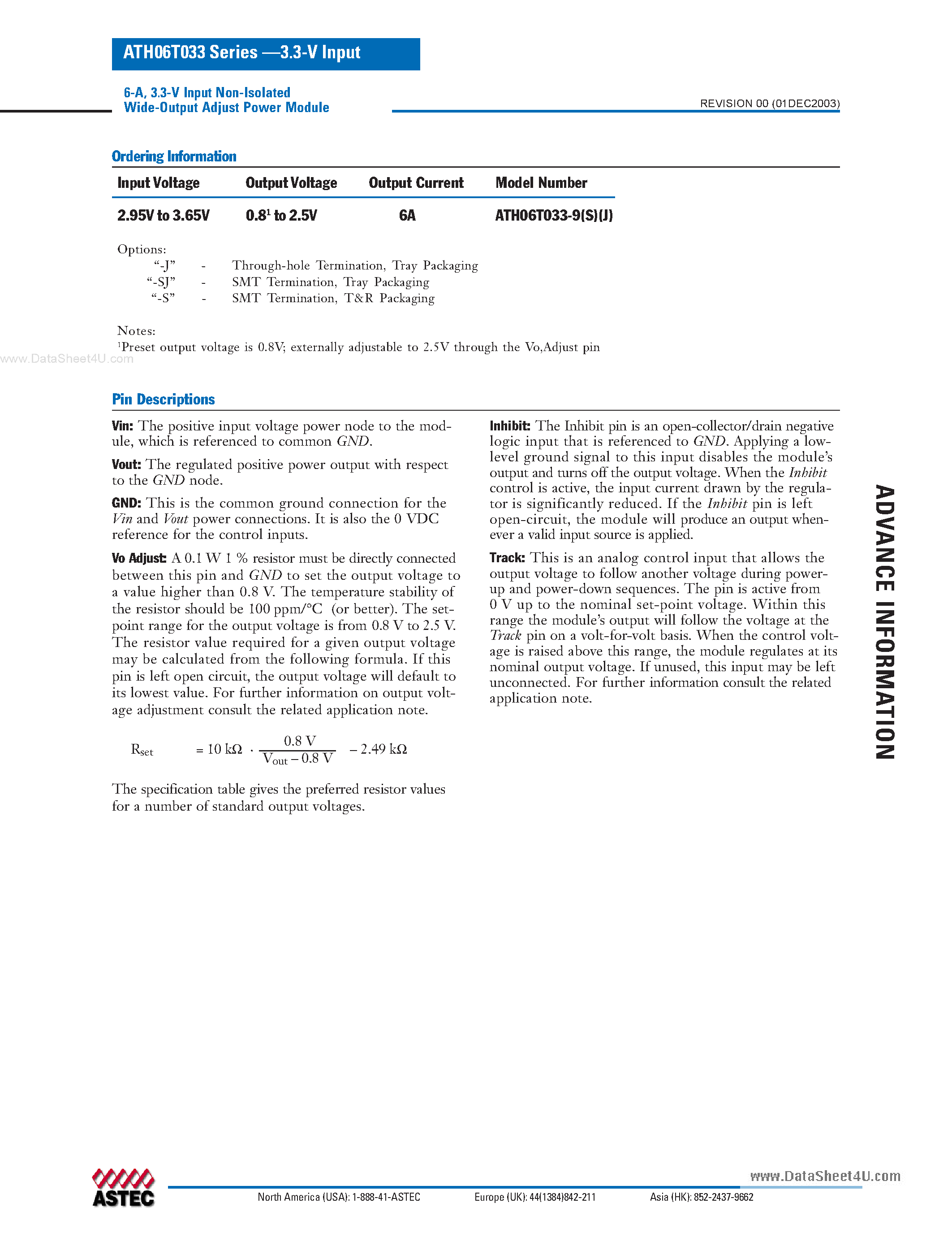 Datasheet ATH30 page 2 Datasheet ATH30 - 3.3-V Input Non-Isolated Wide-Output Adjust Power Module page 2