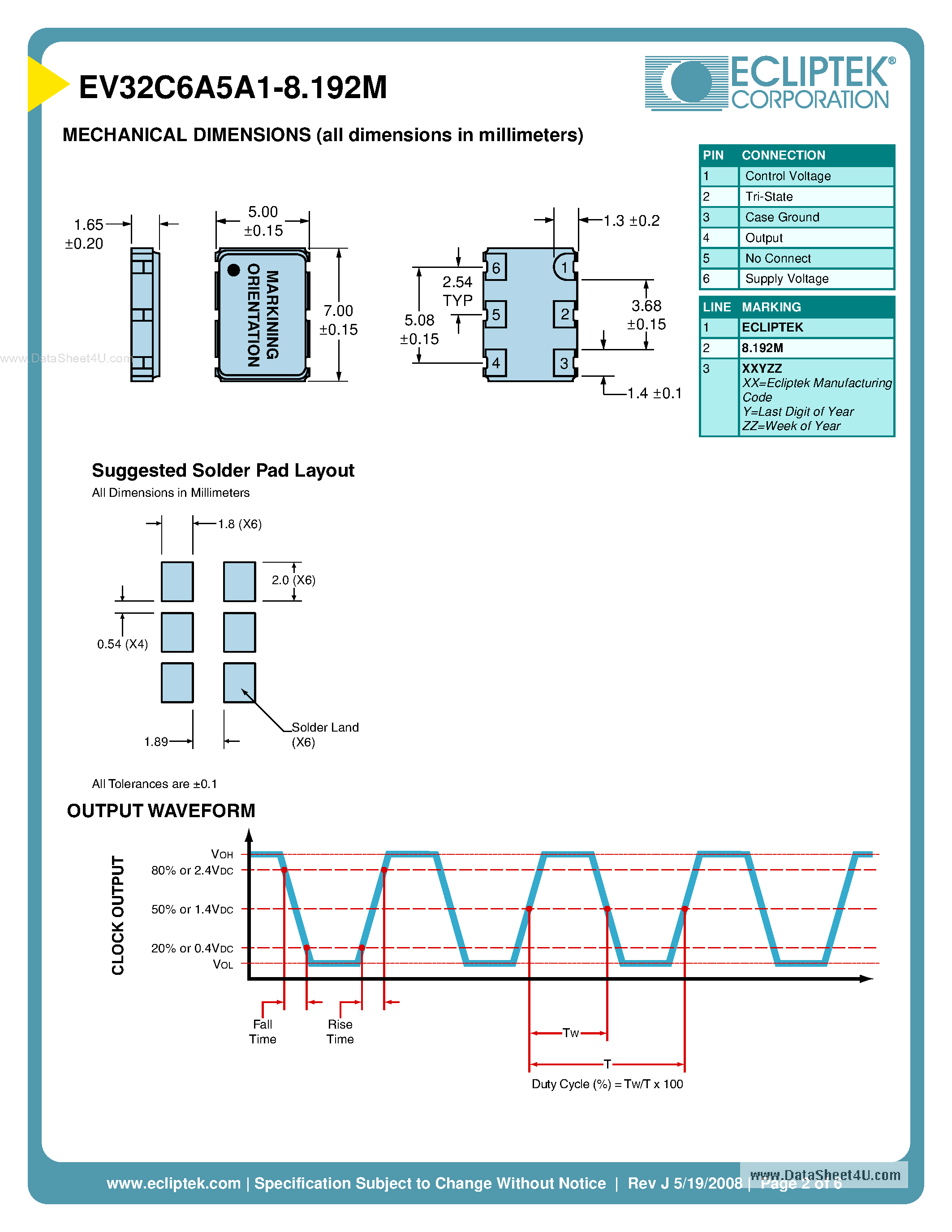 Datasheet EV32C6A5A1-8.192M - OSCILLATORS page 2