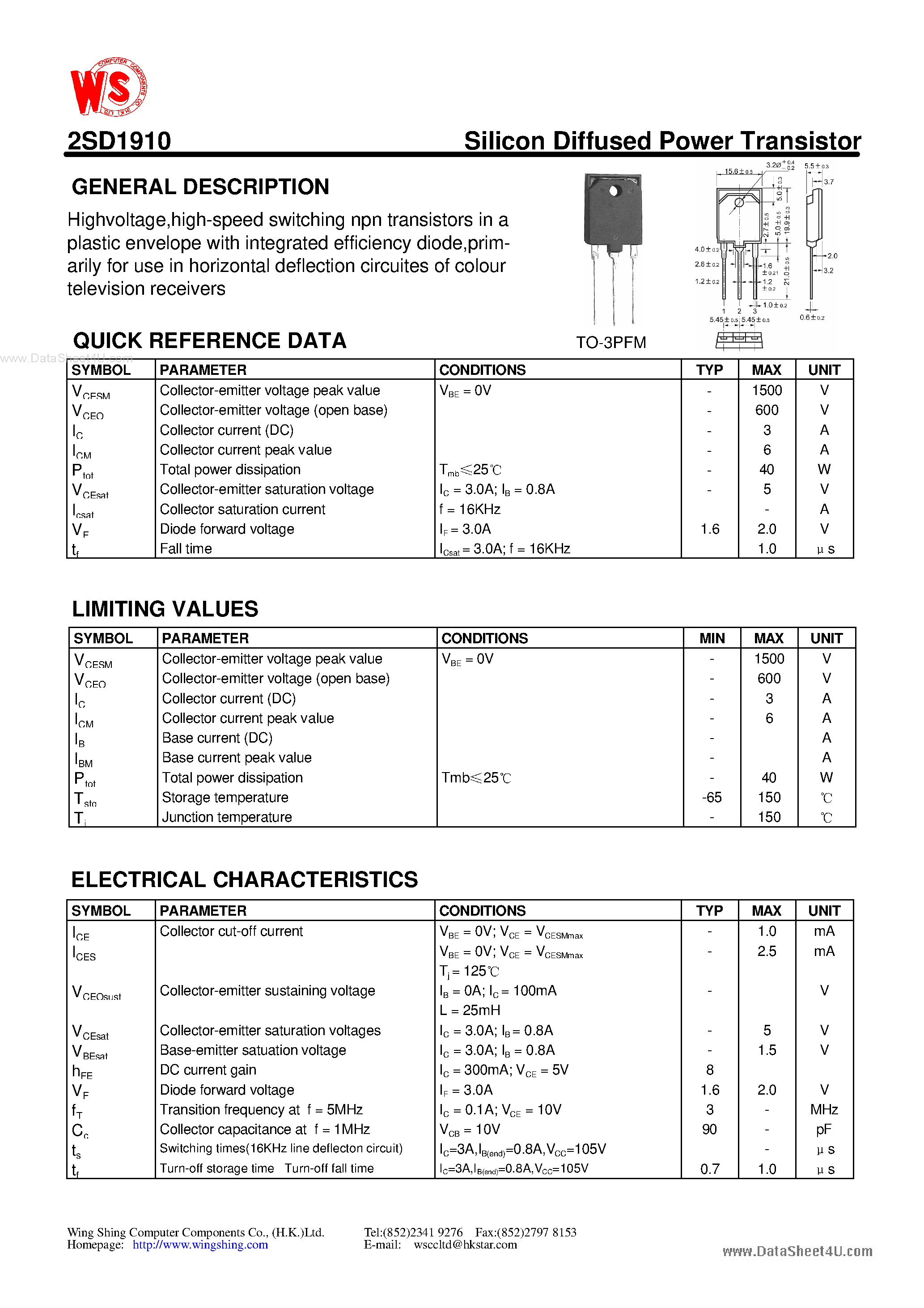 Datasheet D1910 - Search -----> 2SD1910 page 1