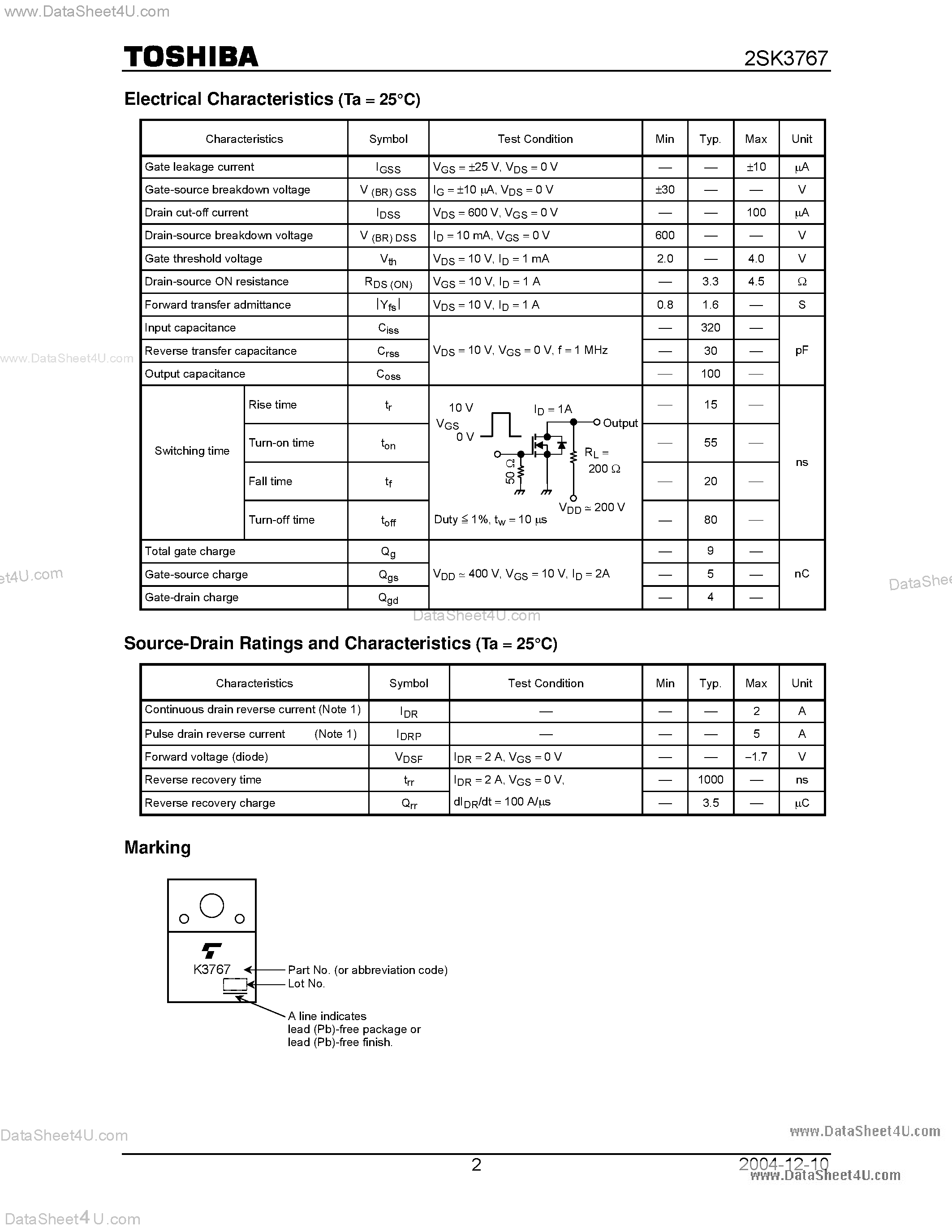 Datasheet K3767 page 2 Datasheet K3767 - Search -----> 2SK3767 page 2