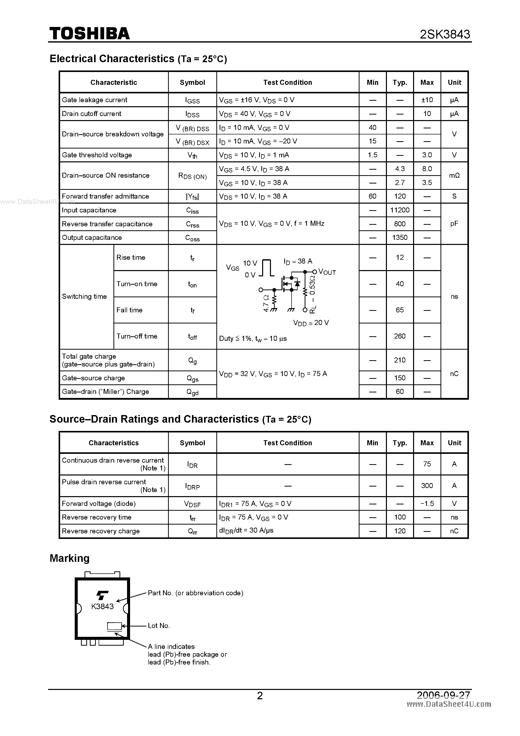 Datasheet 2SK3843 - Silicon N-Channel MOS Type Switching Regulator page 2