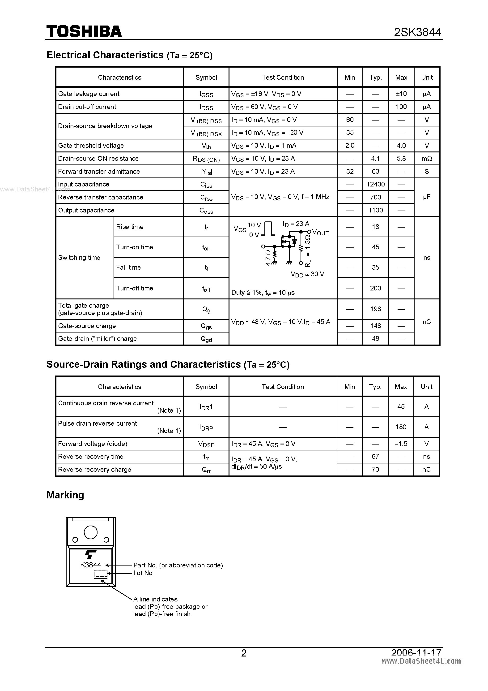 Datasheet 2SK3844 - Silicon N-Channel MOS Type Switching Regulator page 2