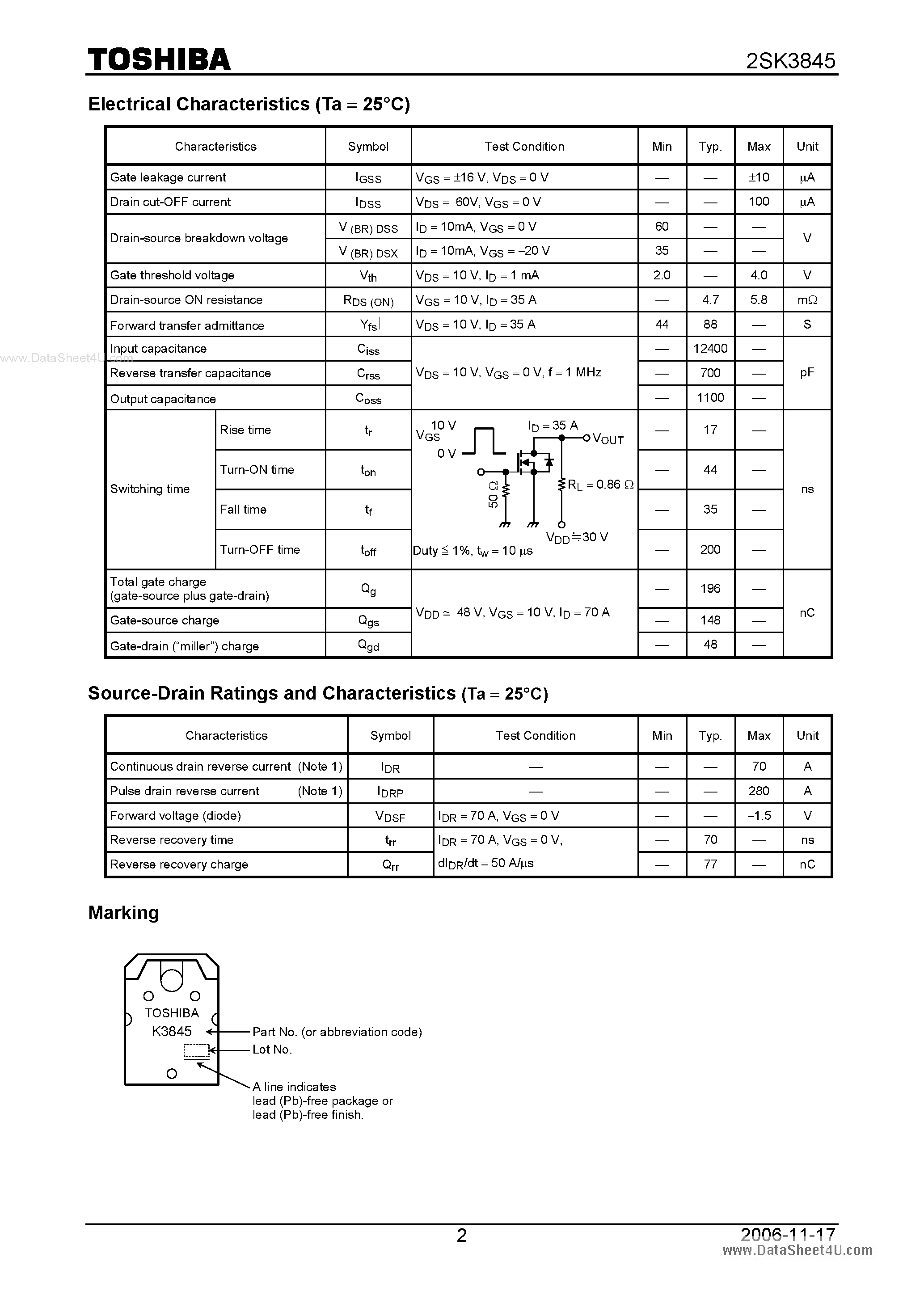 Datasheet 2SK3845 - Silicon N-Channel MOS Type Switching Regulator page 2