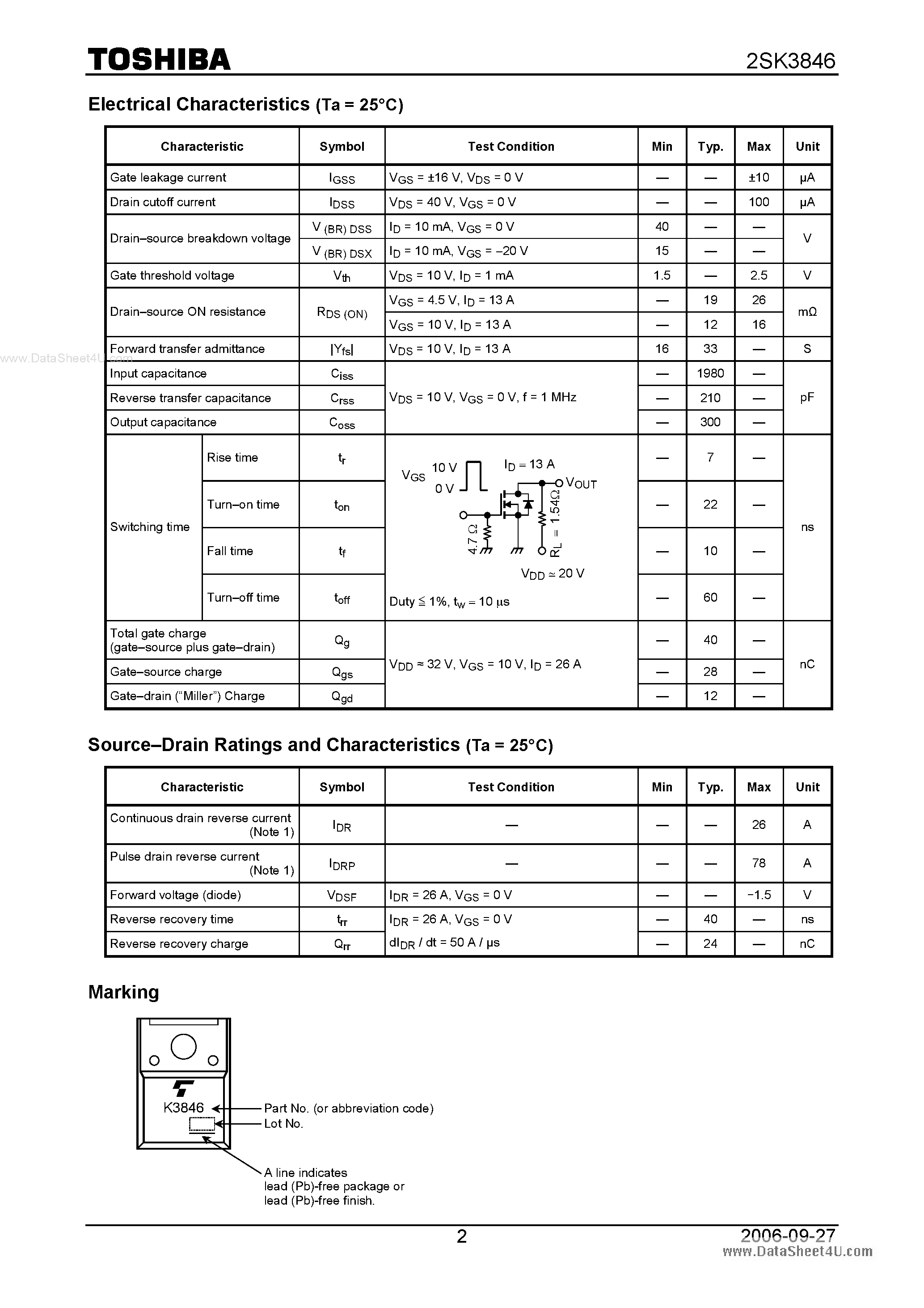 Datasheet 2SK3846 - Silicon N-Channel MOS Type Switching Regulator page 2