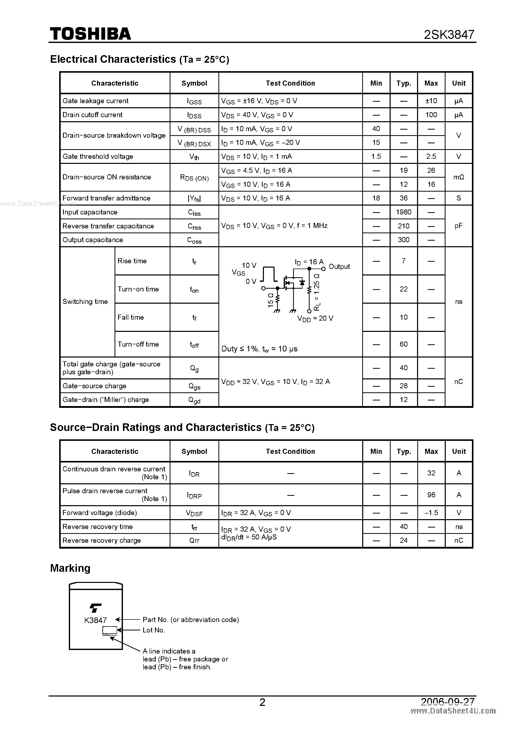 Datasheet 2SK3847 - Silicon N-Channel MOS Type Switching Regulator page 2