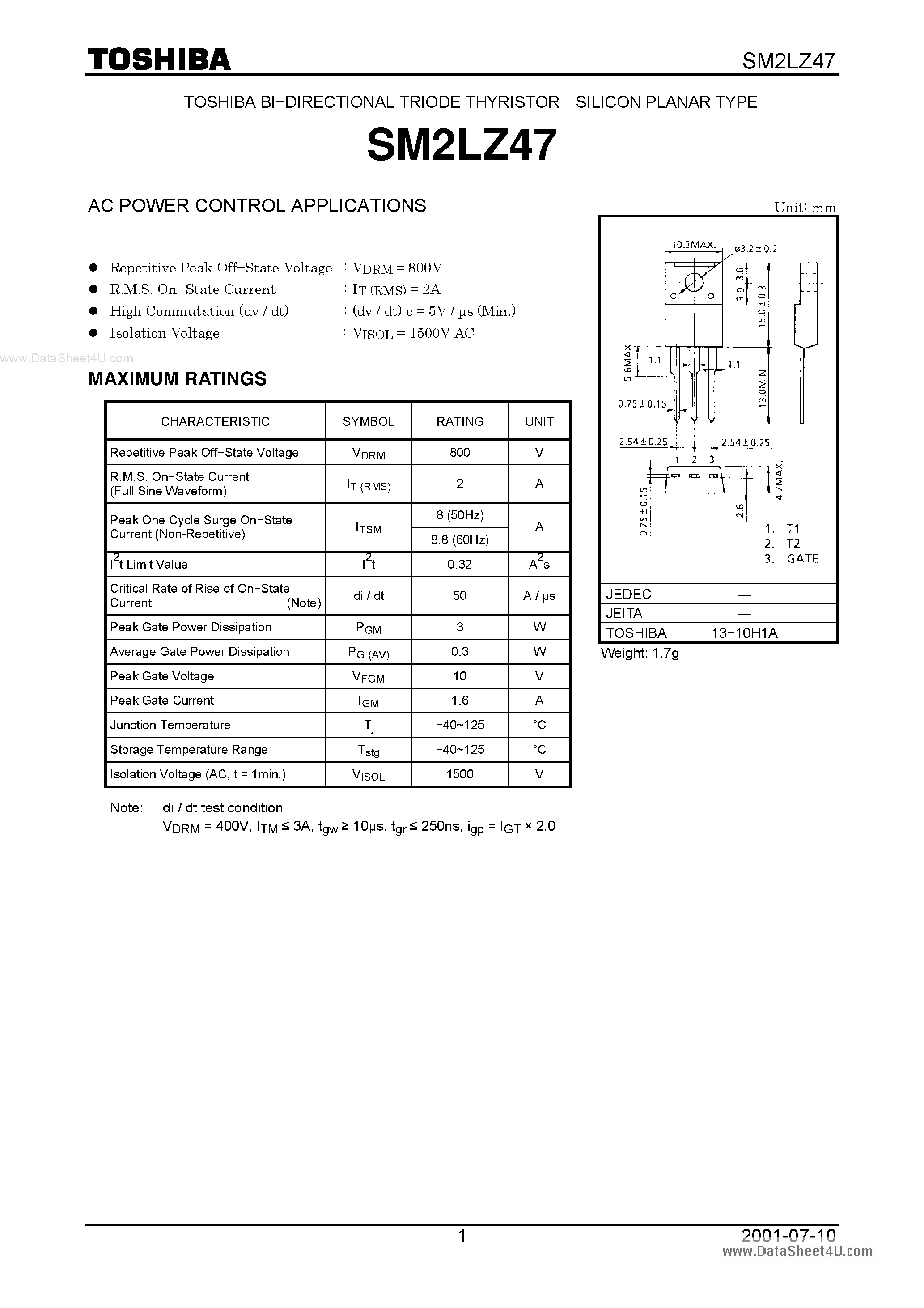 Datasheet M2LZ47 page 1 Datasheet M2LZ47 - Search -----> SM2LZ47 page 1