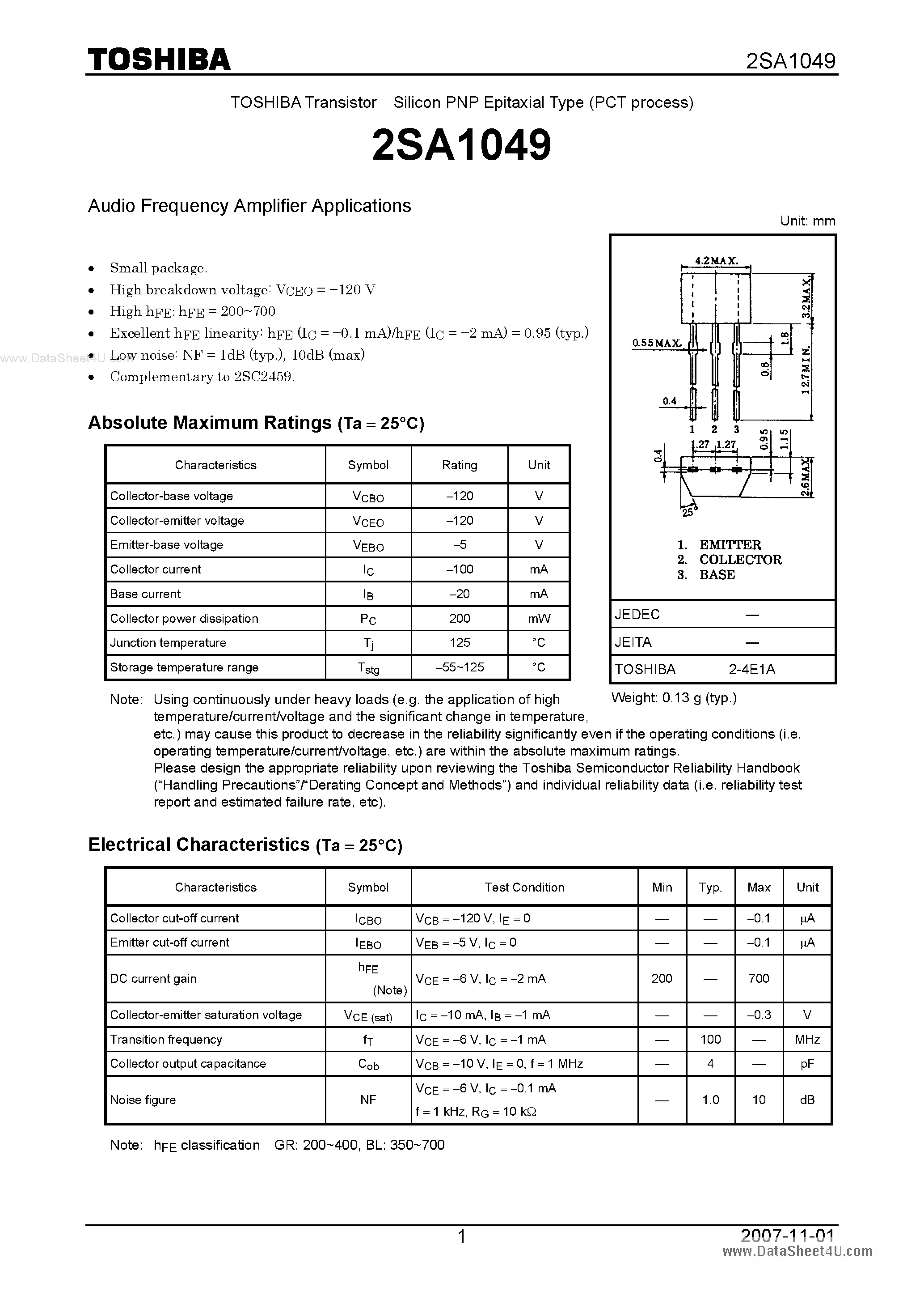 Даташит на микросхему A1049 страница 1 Даташит A1049 - Search -----> 2SA1049 страница 1