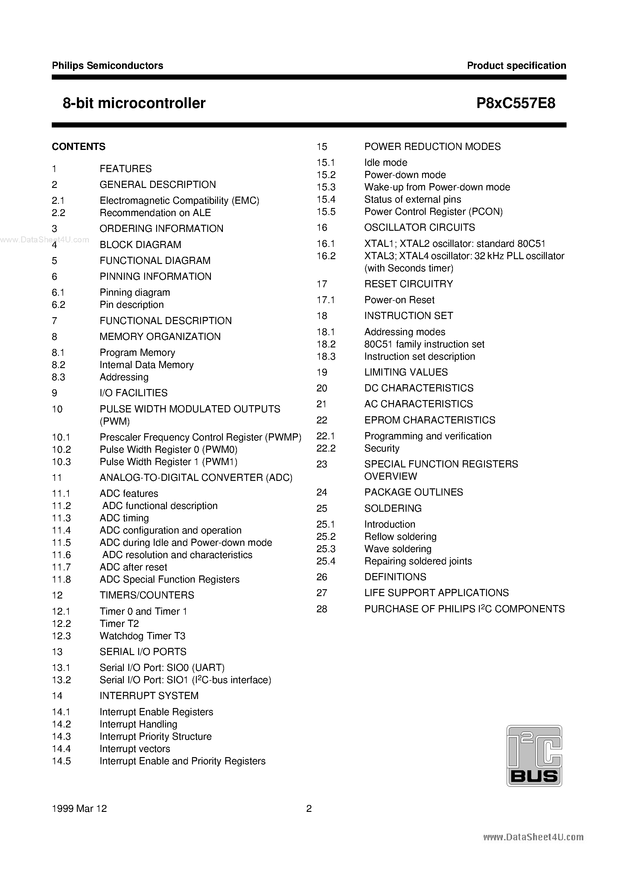 Datasheet P8XC557E8 page 2 Datasheet P8XC557E8 - 8 BIT MICROCONTROLLER page 2