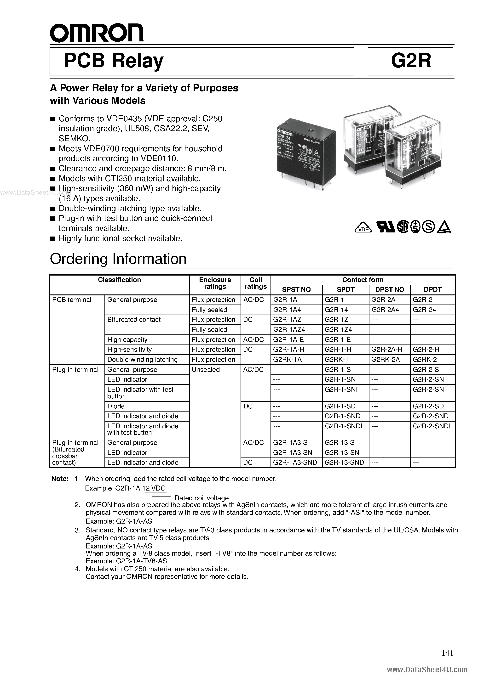 Datasheet G2R page 1 Datasheet G2R - PCB Relay A Power Relay page 1