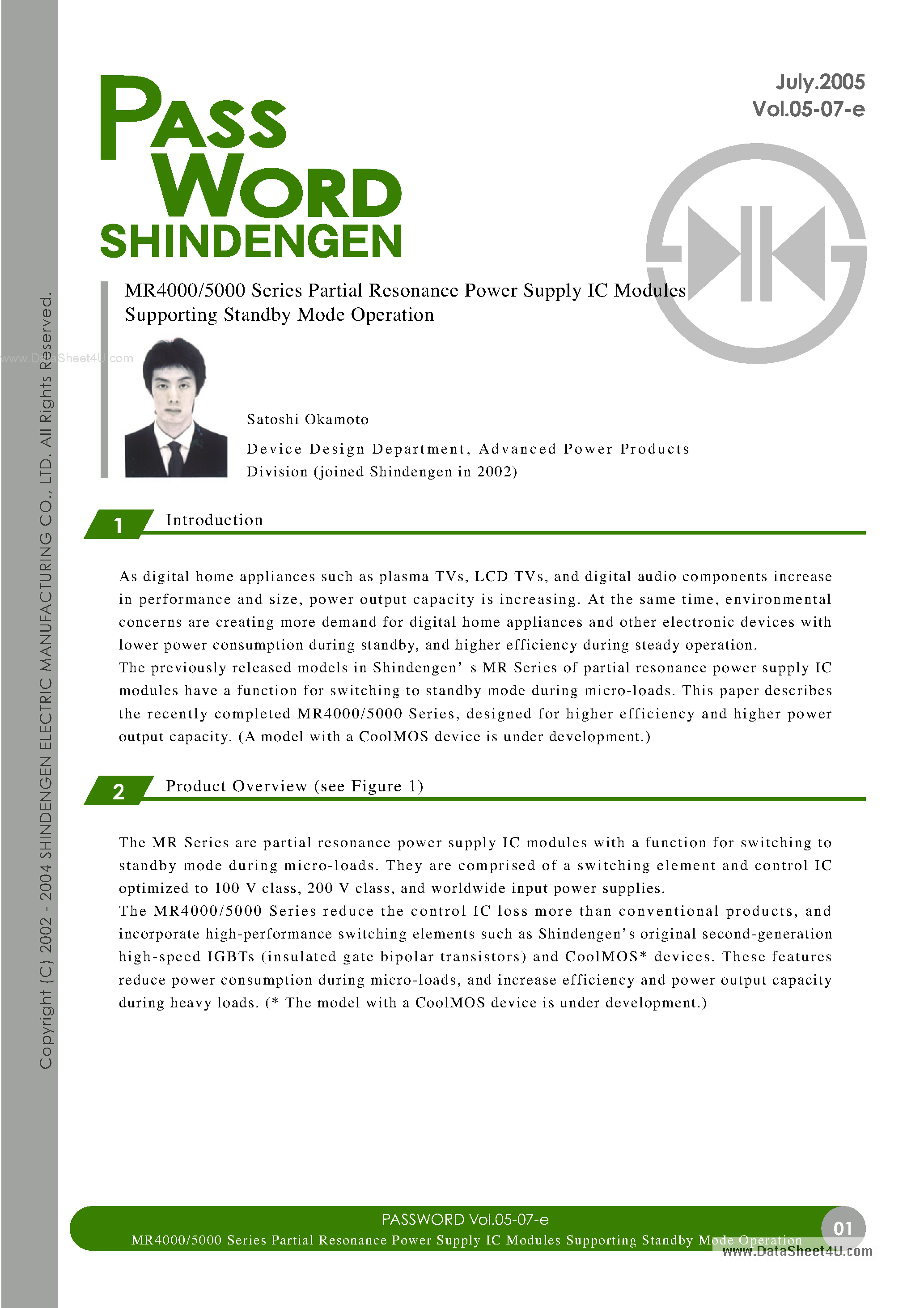 Datasheet MR4010 page 1 Datasheet MR4010 - (MR4xxx) Partial Resonance Power Supply IC page 1