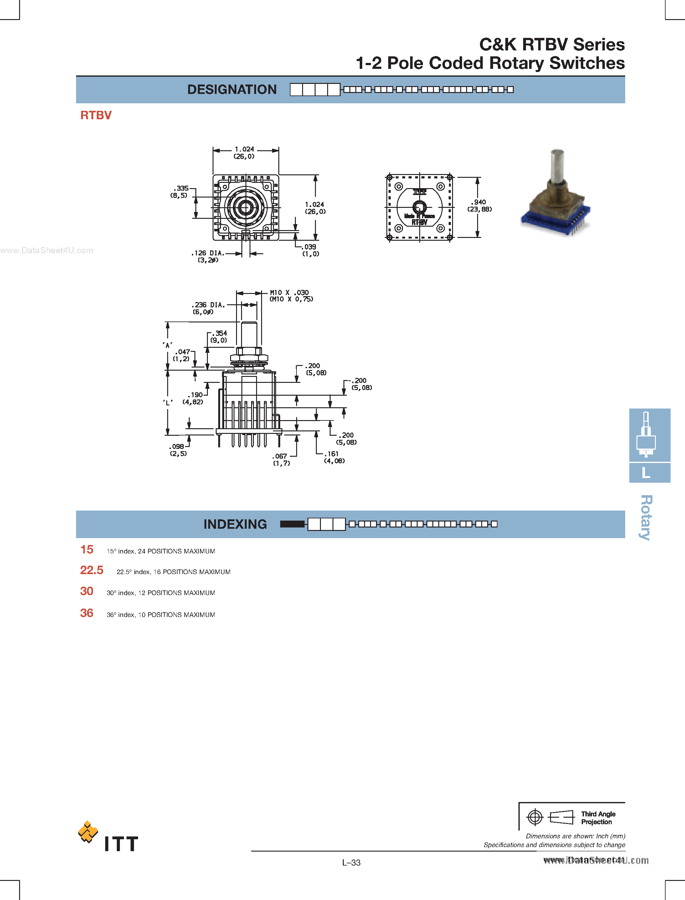 Datasheet RTBV page 2 Datasheet RTBV - 1-2 Pole Coded Rotary Switches page 2