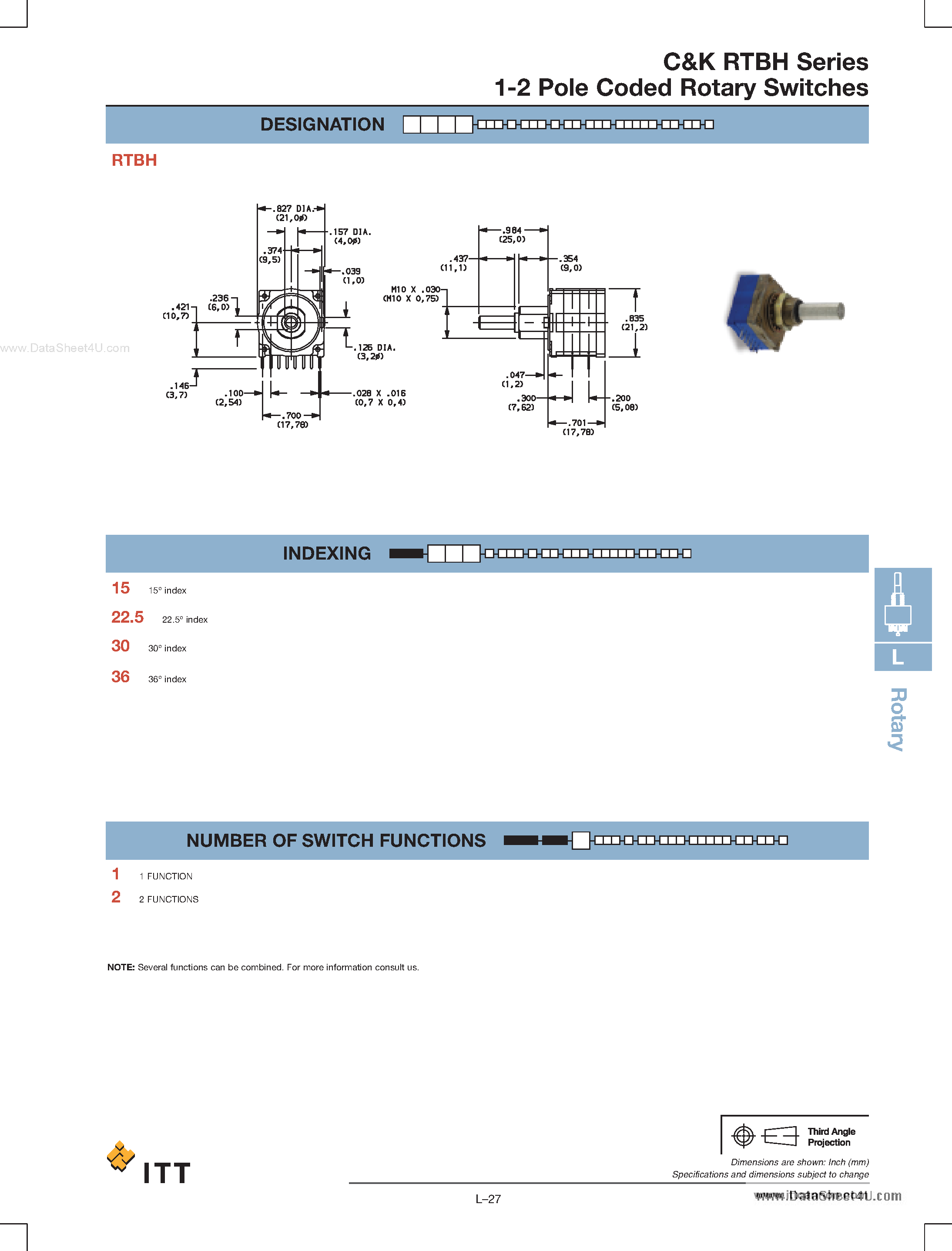 Datasheet RTBH page 2 Datasheet RTBH - 1-2 Pole Coded Rotary Switches page 2
