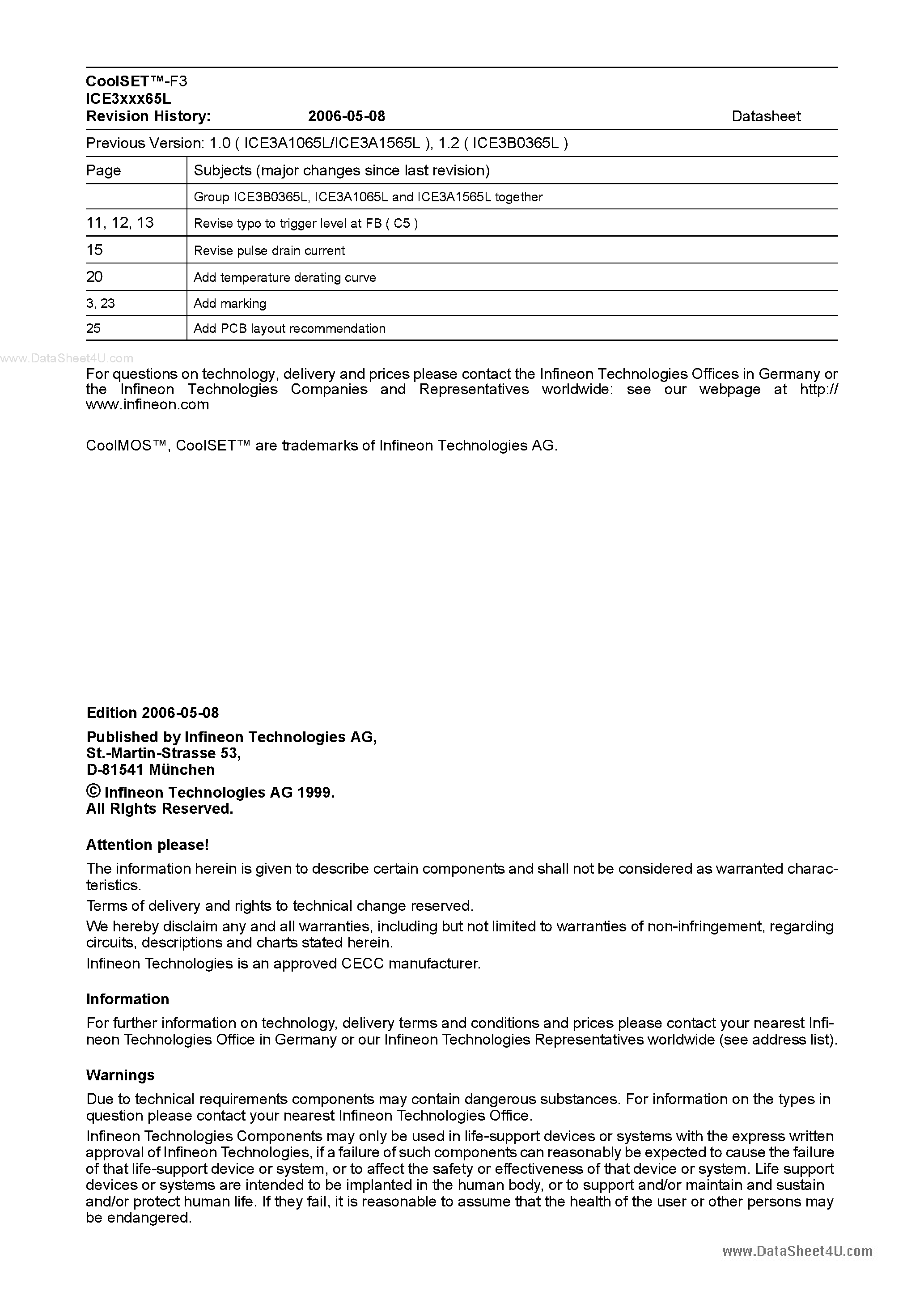 Datasheet ICE3A1065L - (ICE3xxx65L) Off-Line SMPS Current Mode Controller page 2