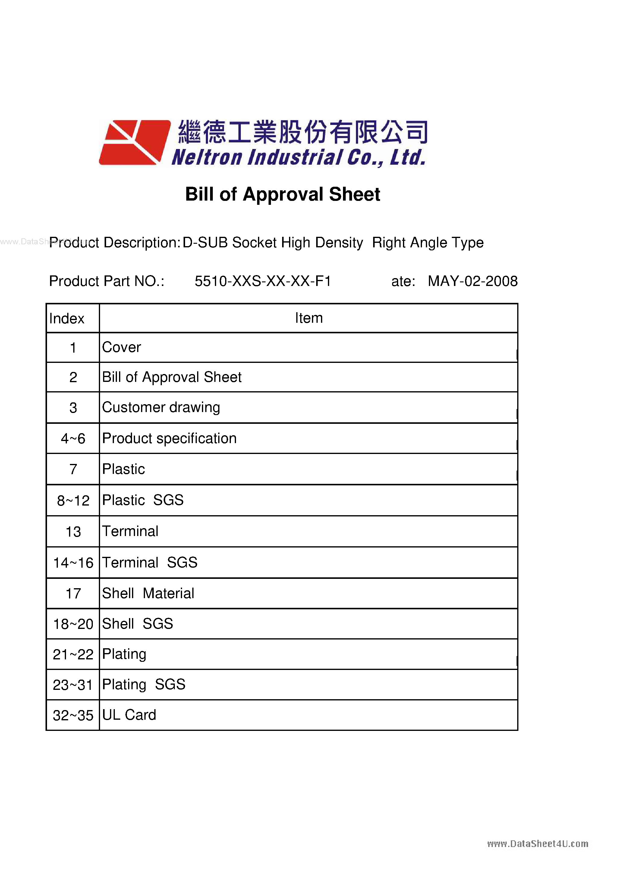 Datasheet 5510-26S-01-01-F1 - D-Sub Socket High Density Right Angle Type page 2