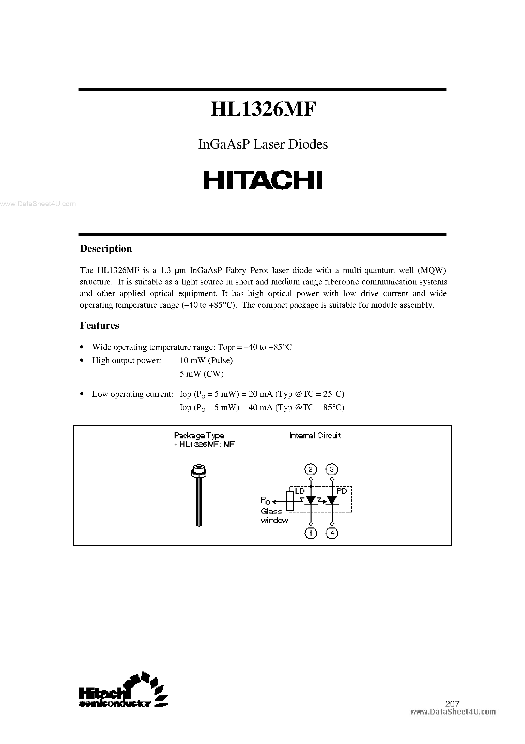 Даташит HL1326MF - InGaAsP Laser Diodes страница 1