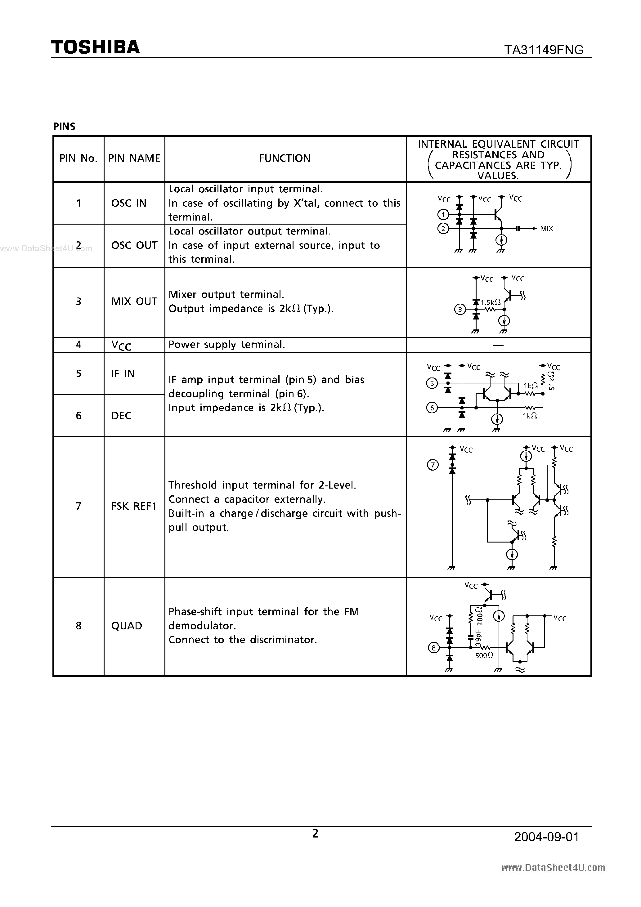 Datasheet TA31149FNG - 5-LEVEL FSK IF DETECTOR IC page 2
